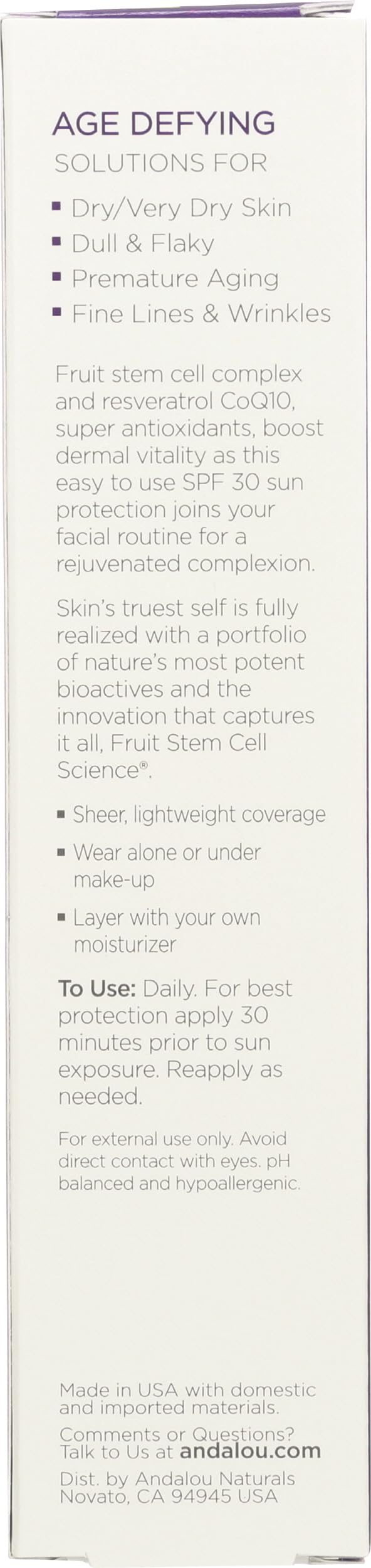 Andalou Naturals Sérum Visage SPF30 complexe cellules fruit revitalisant.