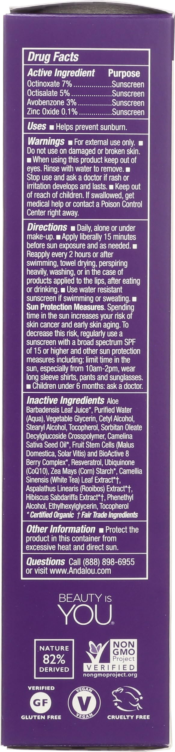 Andalou Naturals Sérum Visage SPF30 protection large spectre et filtre UV.