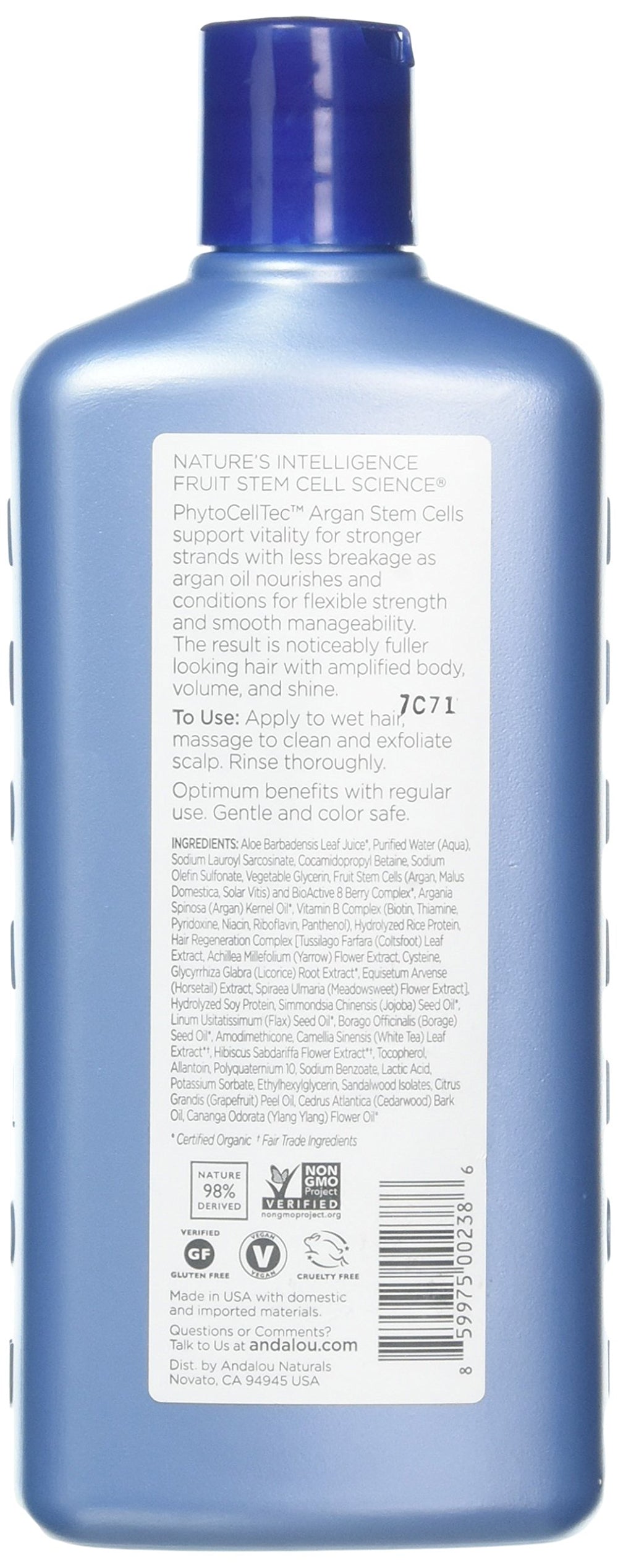 Mousse douce du Shampoing Andalou Naturals Argan Stem Cell pour démêlage facilité.