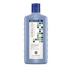 Shampoing Andalou Naturals Cellules Souches Argane Bouteille – revitalise le cuir chevelu et donne du volume.