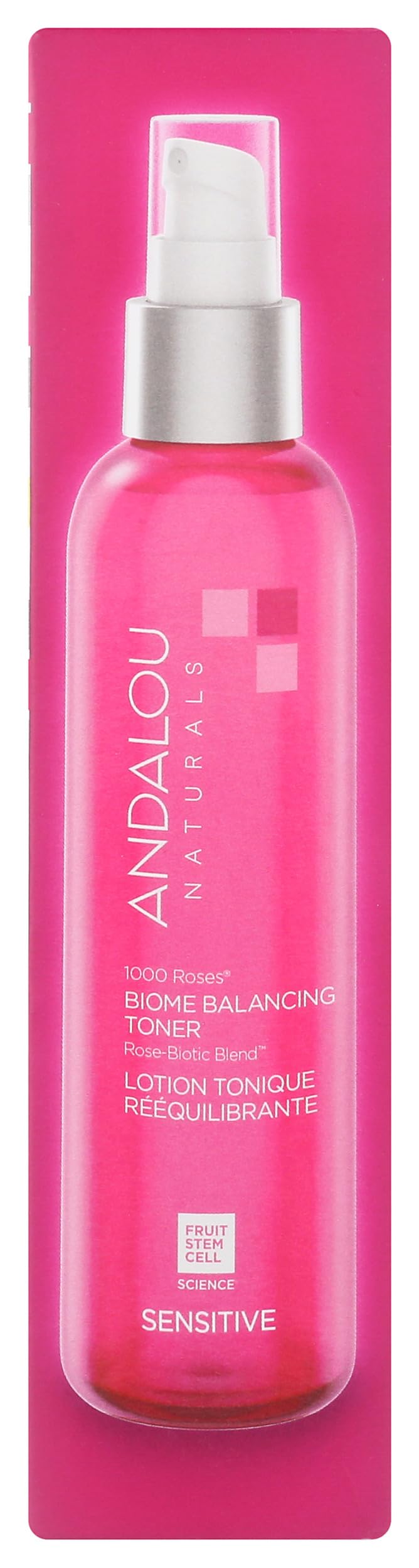 Emballage élégant du Tonique 1000 Roses d'Andalou Naturals avec étiquette claire.