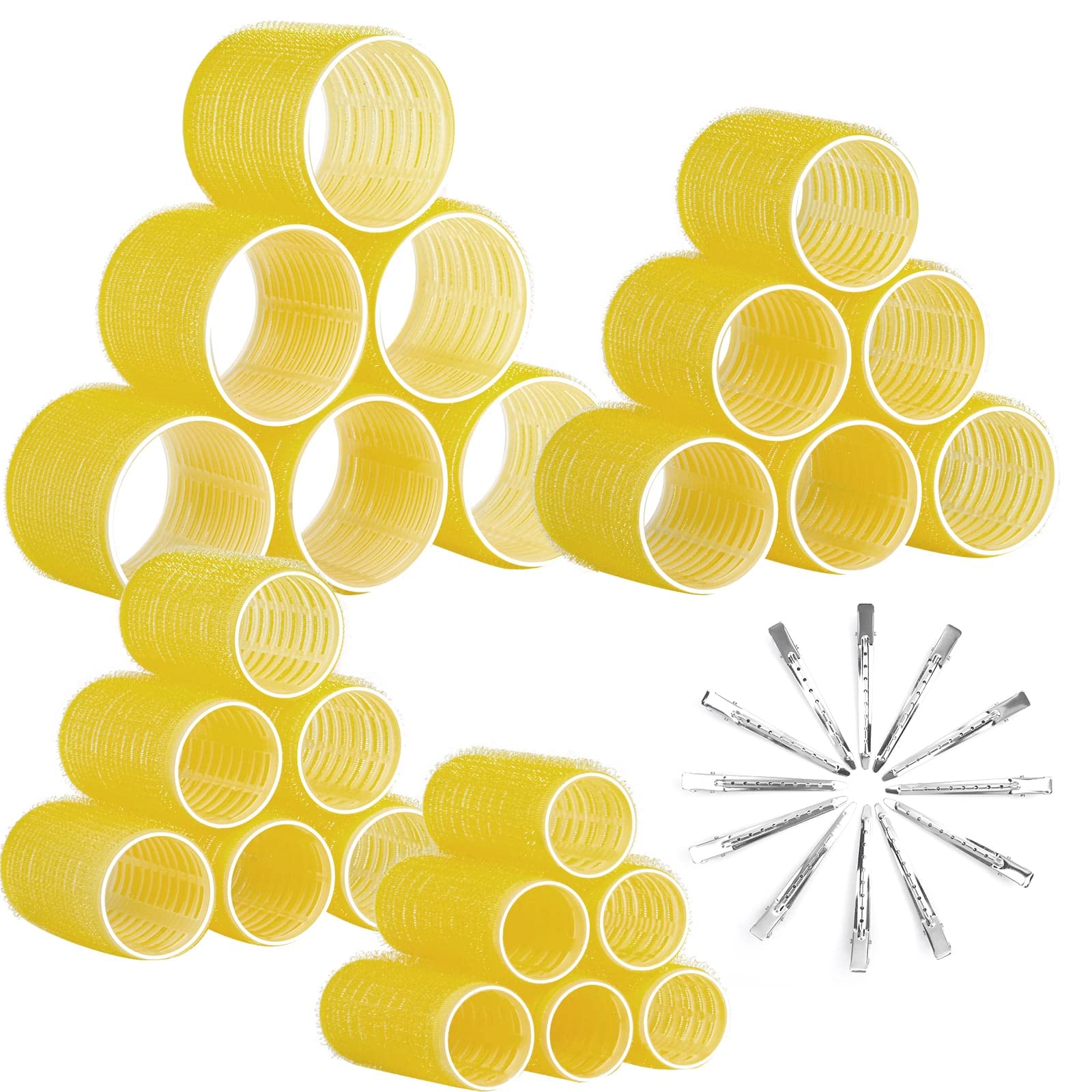 Rouleaux auto-agrippants Anezus montrant l’ensemble 36 pièces pour coiffure sans chaleur.