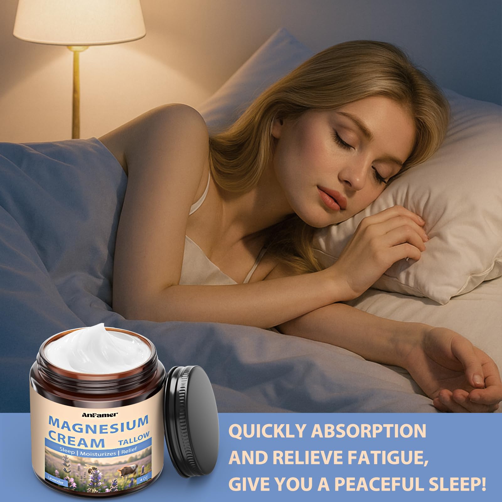 AnFamer Crème magnésium application jambes mains pieds pour soin ciblé.