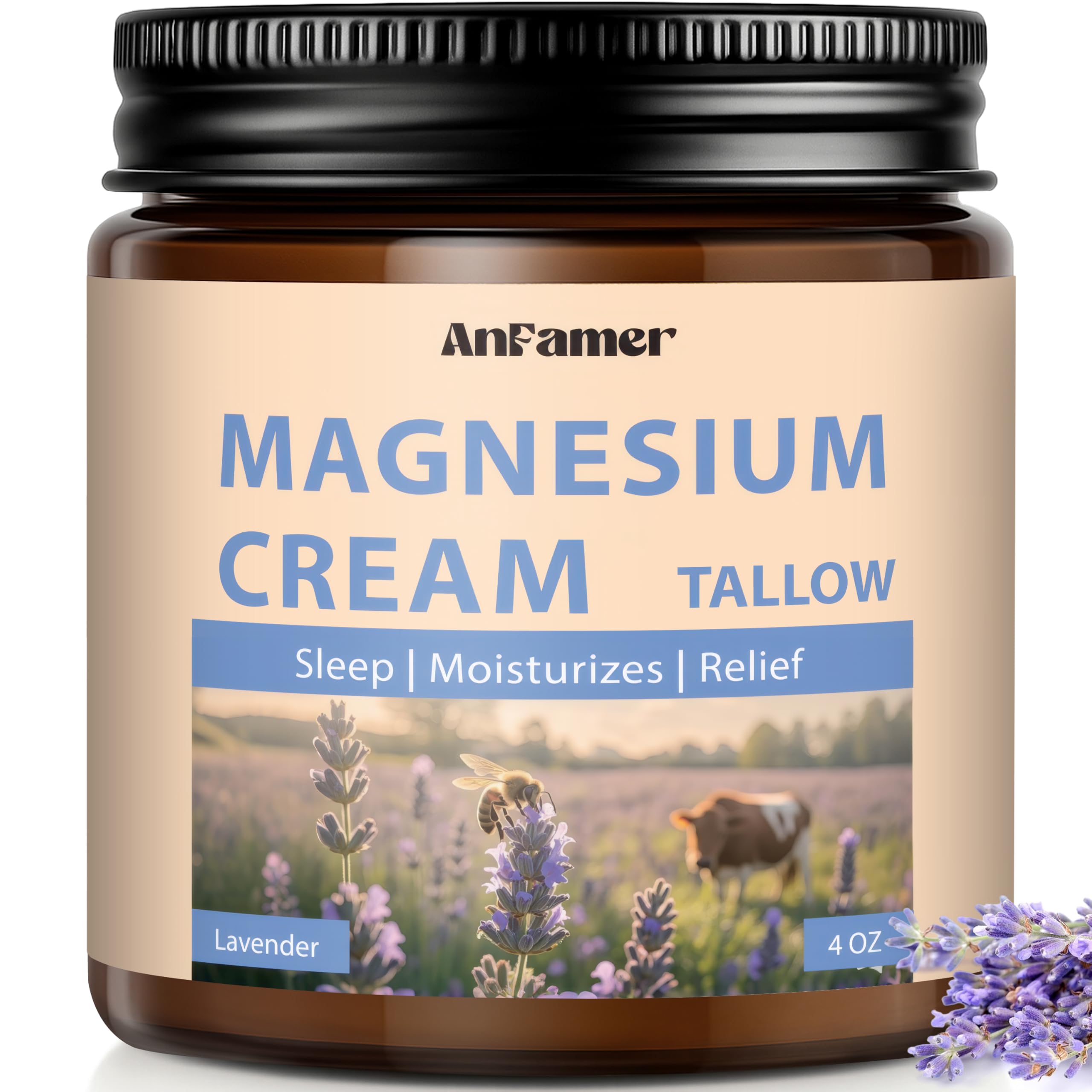 AnFamer Crème magnésium dormir-lavande : favorise un sommeil calme et réparateur.