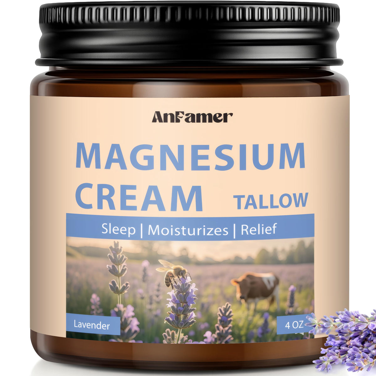 AnFamer Crème magnésium dormir-lavande : favorise un sommeil calme et réparateur.
