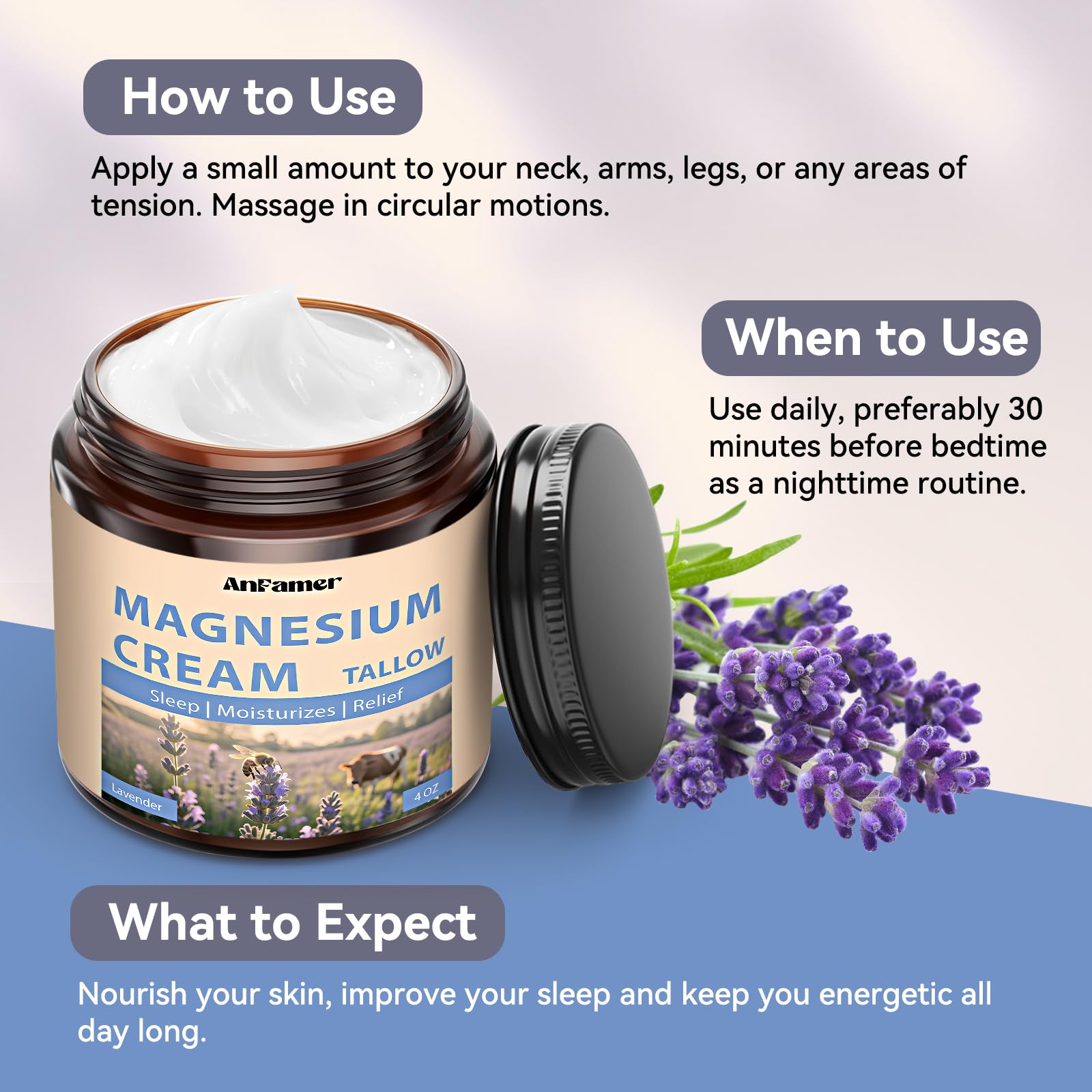 AnFamer Crème magnésium tallow nourrissante pour une hydratation en profondeur.
