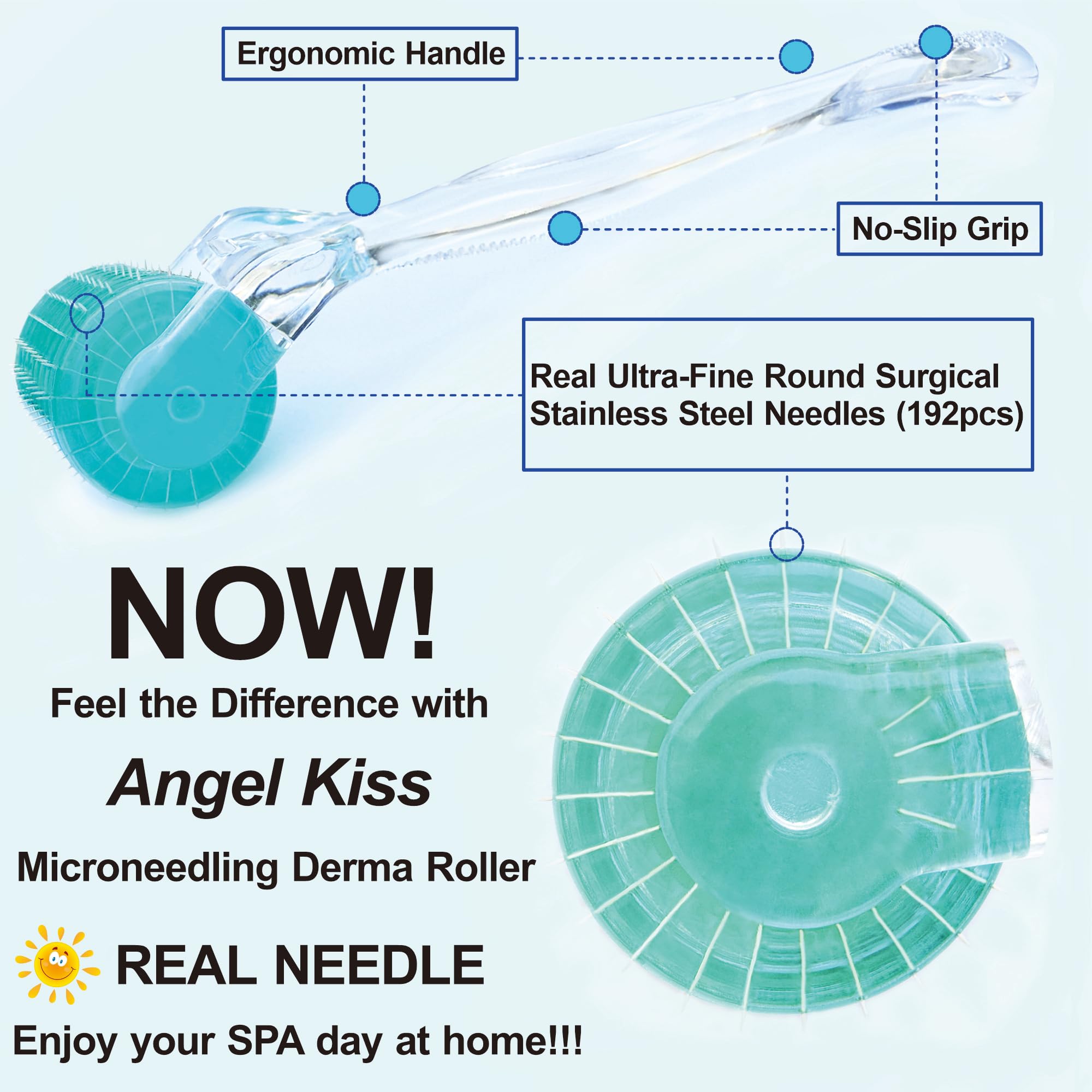 Emballage soigné du Angel Kiss Derma Roller et guide d'utilisation inclus.