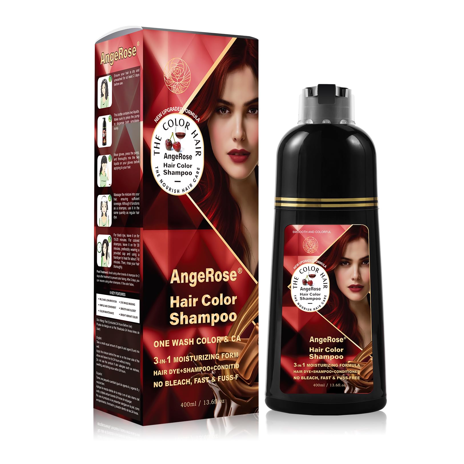 AngeRose: formule douce avec arôme herbacé adaptée à tous types de cheveux.