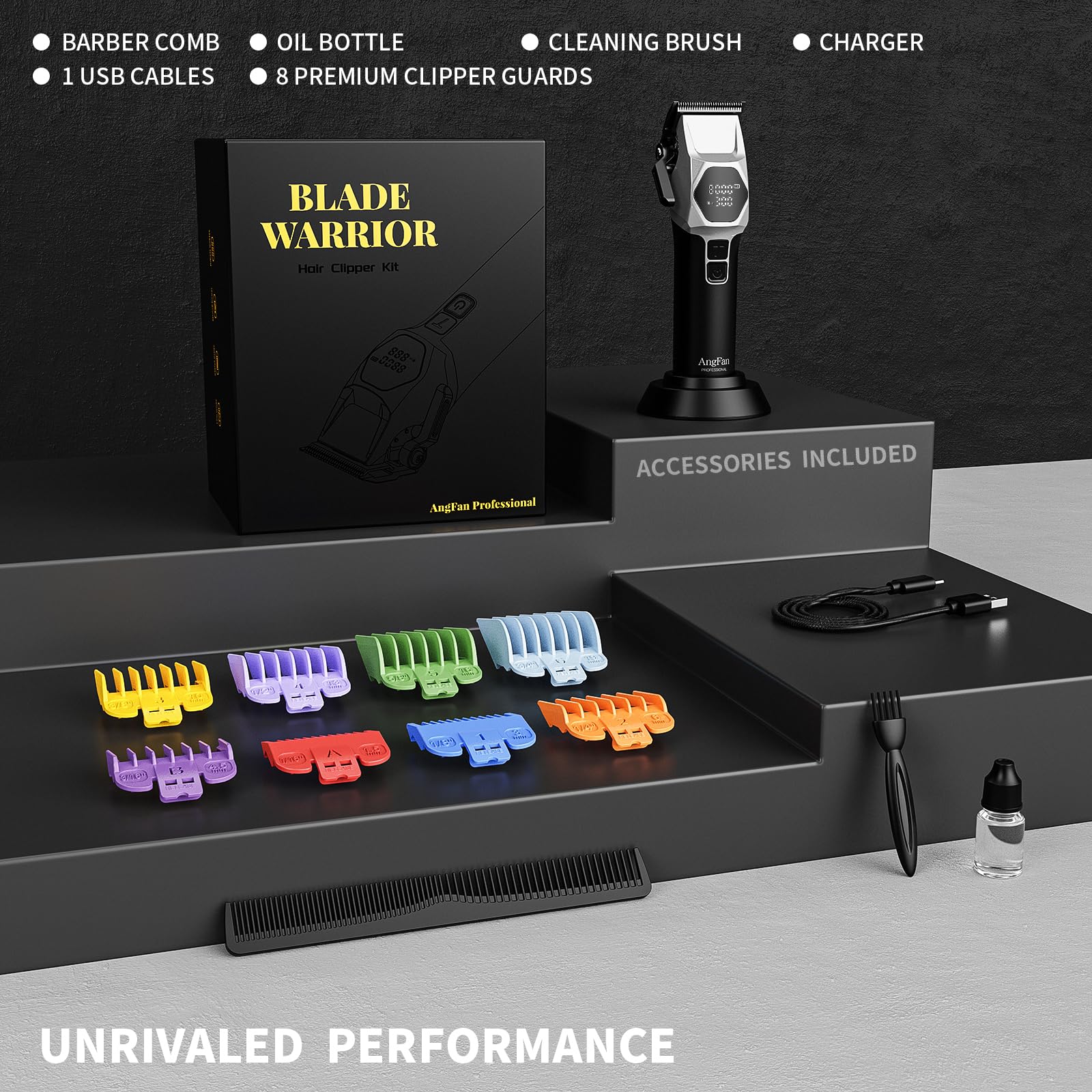 Indicateurs LED sur l’appareil et le socle AngFan pour la batterie.