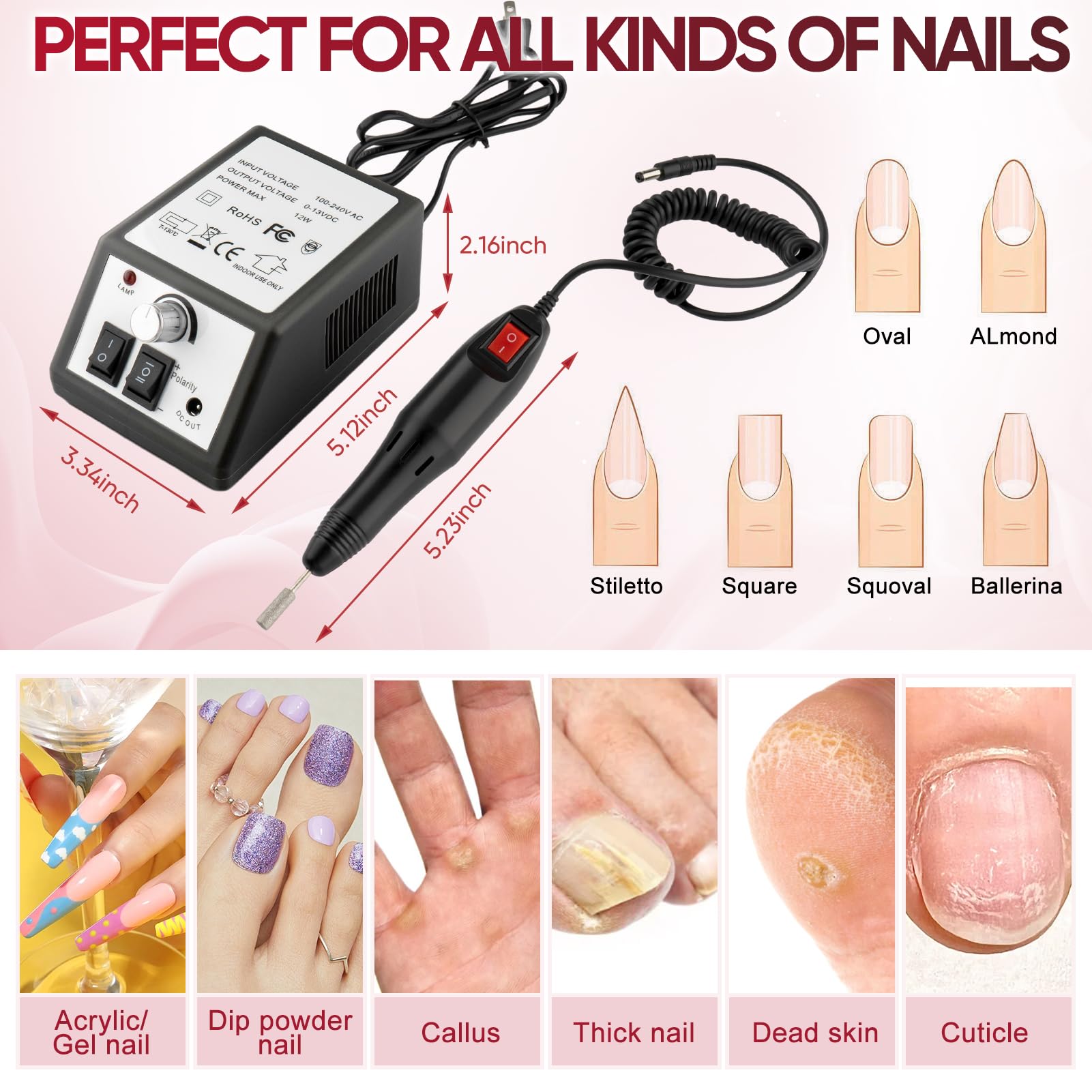 Foreuse ANGLECHAT avec kit de mèches inclus pour divers détails des ongles.