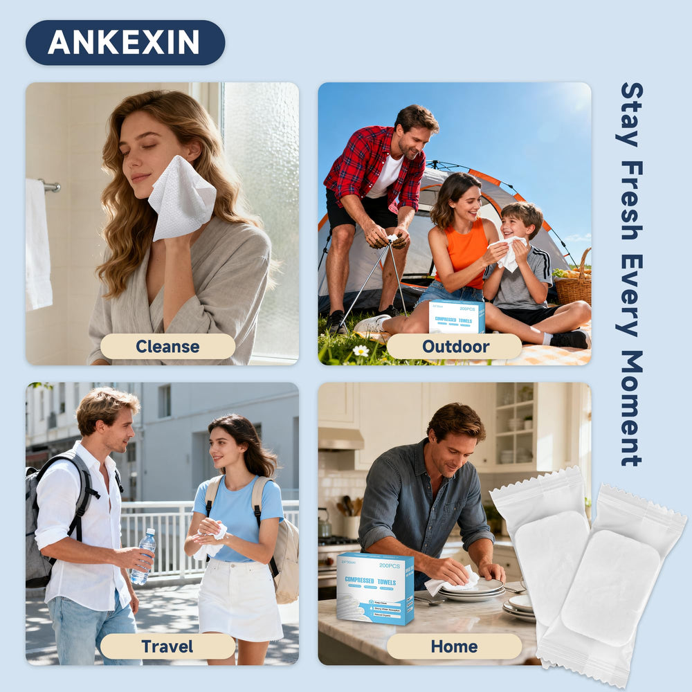 ANKEXIN kit d’urgence avec serviettes comprimées, pratique pour activités sportives.