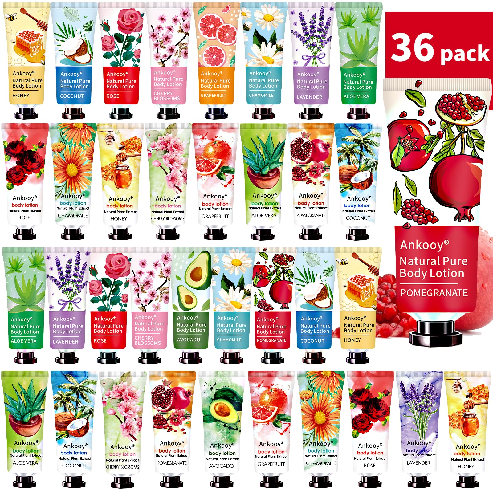 Coffret ANKOOY 36 flacons, lotion pour le corps, parfait comme cadeau.