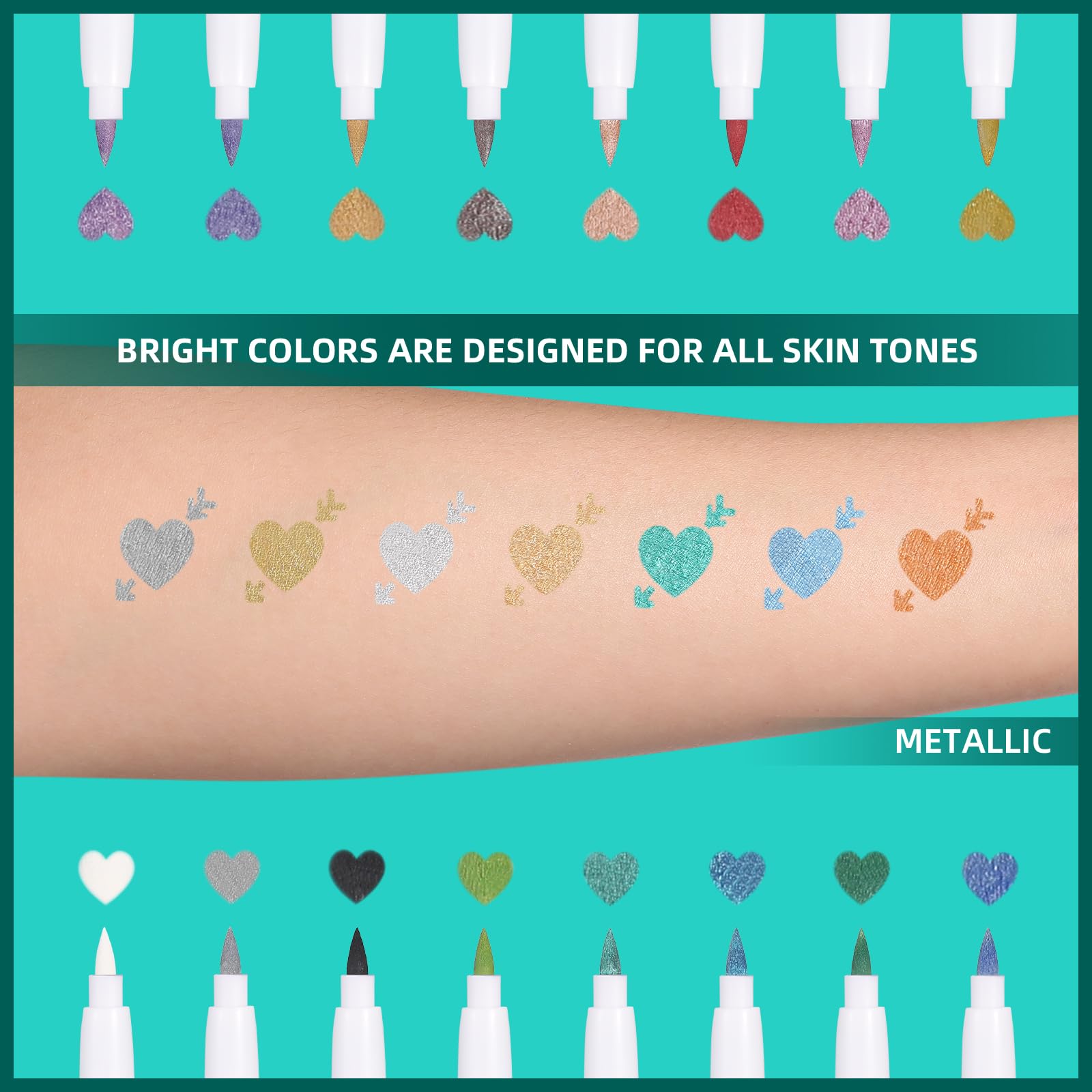 Anmmy marqueurs tatouage métalliques – tête pinceau flexible pour tracés fluides.