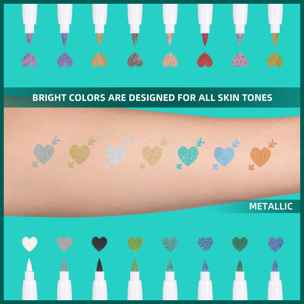 Anmmy marqueurs tatouage métalliques – tête pinceau flexible pour tracés fluides.