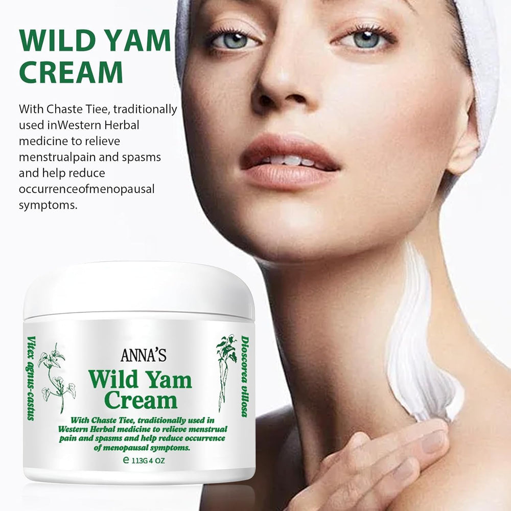 Person applying Anna's Wild Yam Cream for daily moisture.