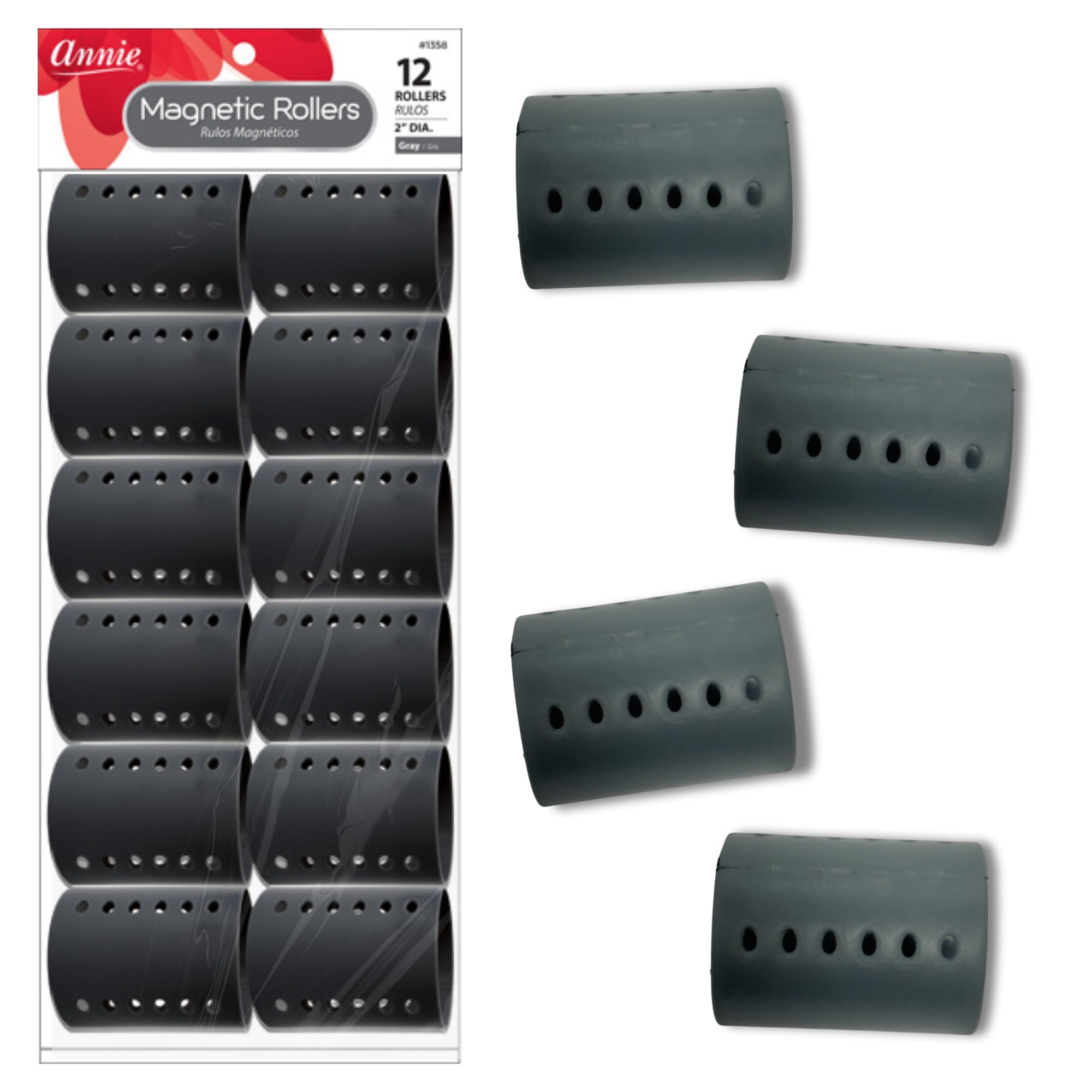 Annie Rouleaux Magnétiques 2” – rouleaux gris confortables pour coiffage agréable.
