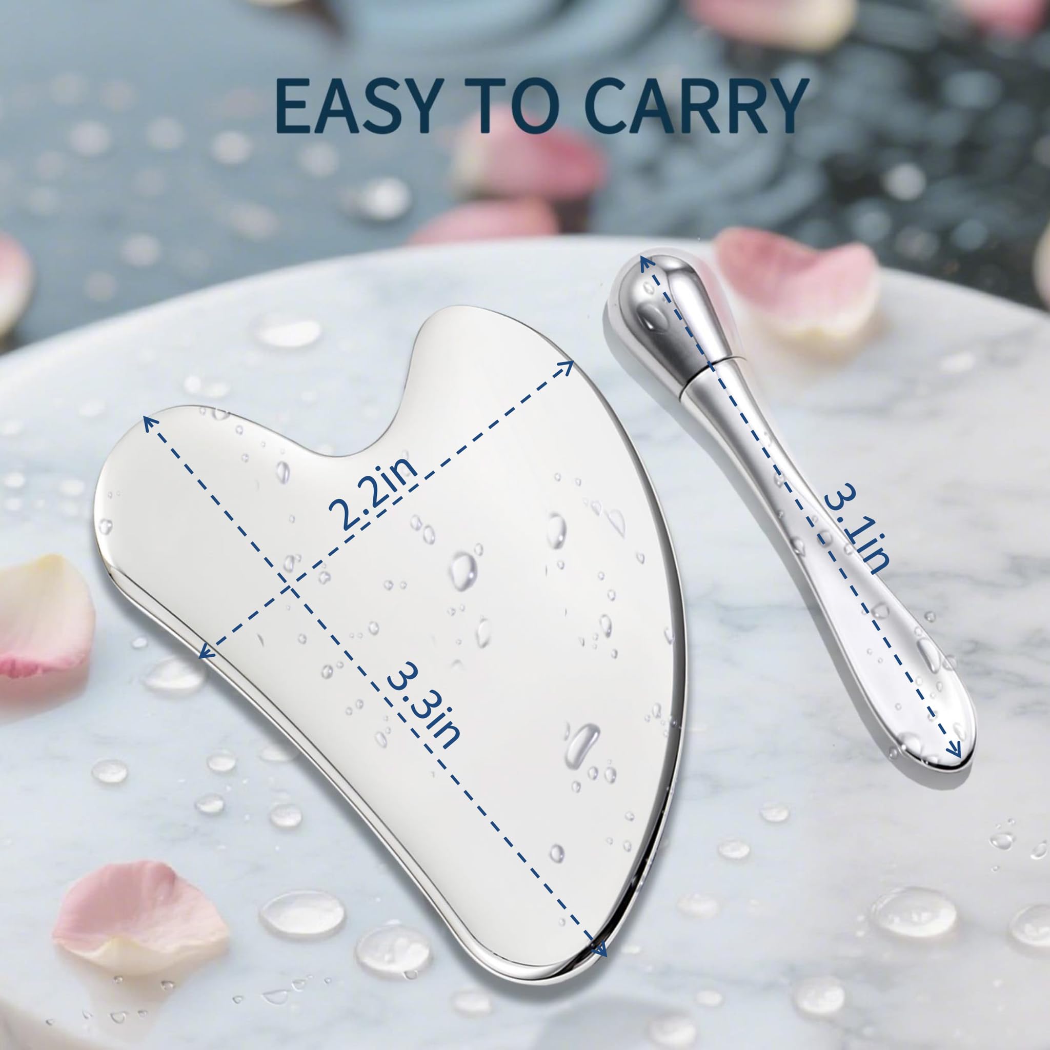 Bords lisses et denteles d’Annrose gua sha pour techniques variées.