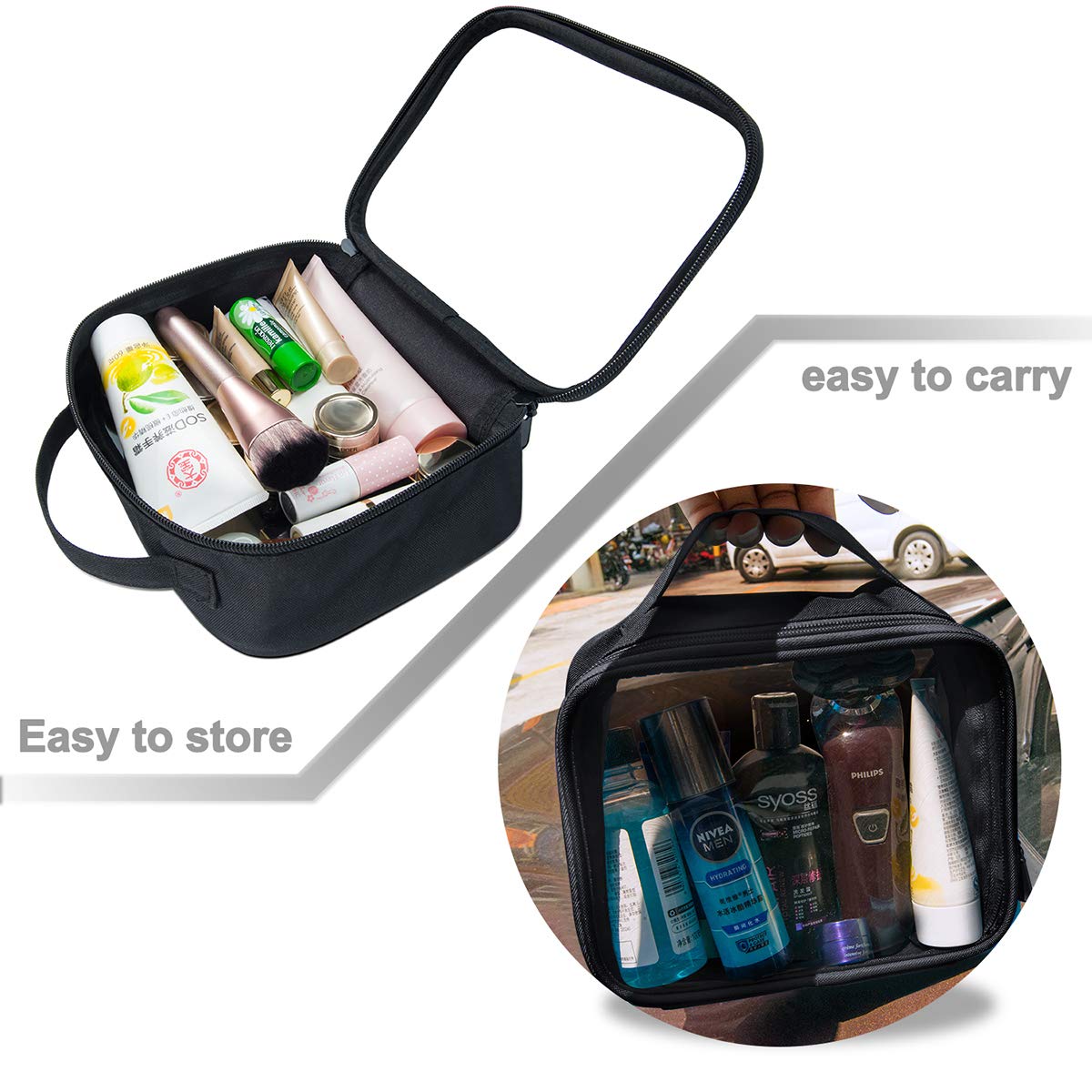 AnRui Trousse de Toilette TSA Approuvée avec Poignée — Lot de 3, Noir, 8,3 x 3 x 6 po