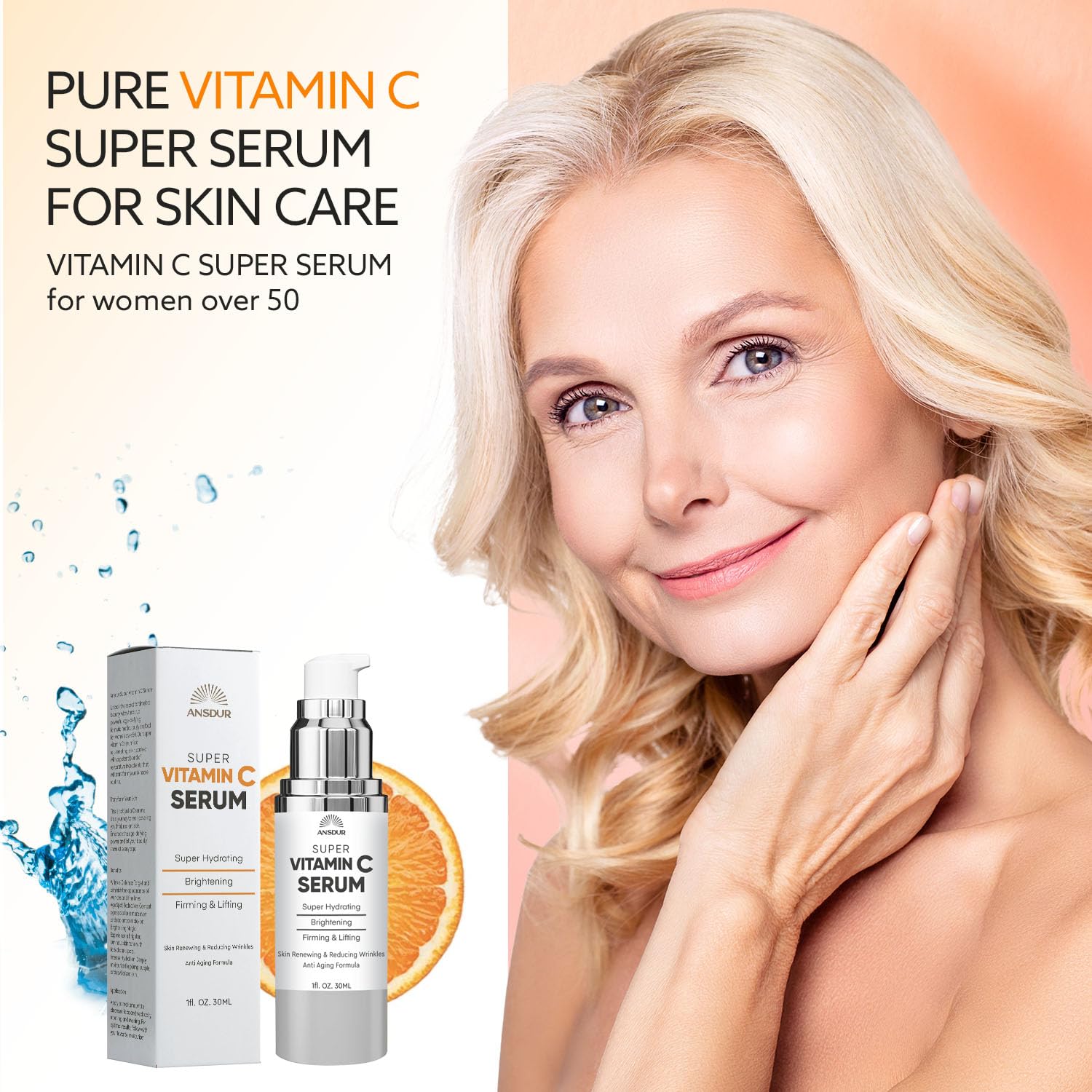 ANSDUR Sérum vitamine C, emballage 30 ml, routine quotidienne et éclat