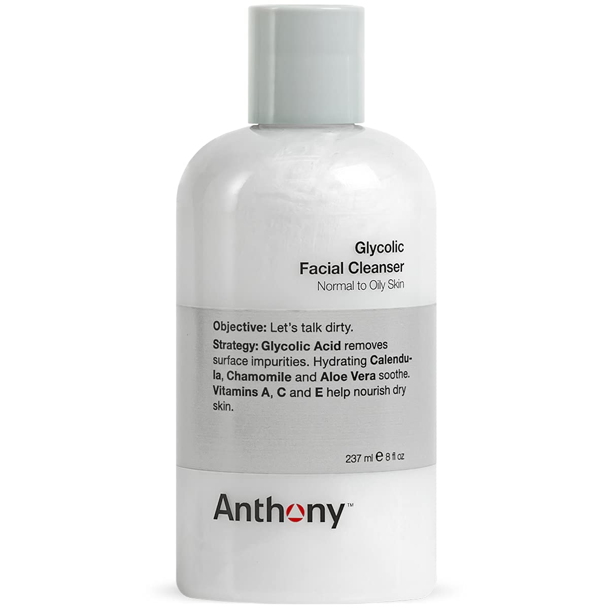 Anthony acide glycolique nettoyant visage – bouteille, élimine saletés et impuretés.