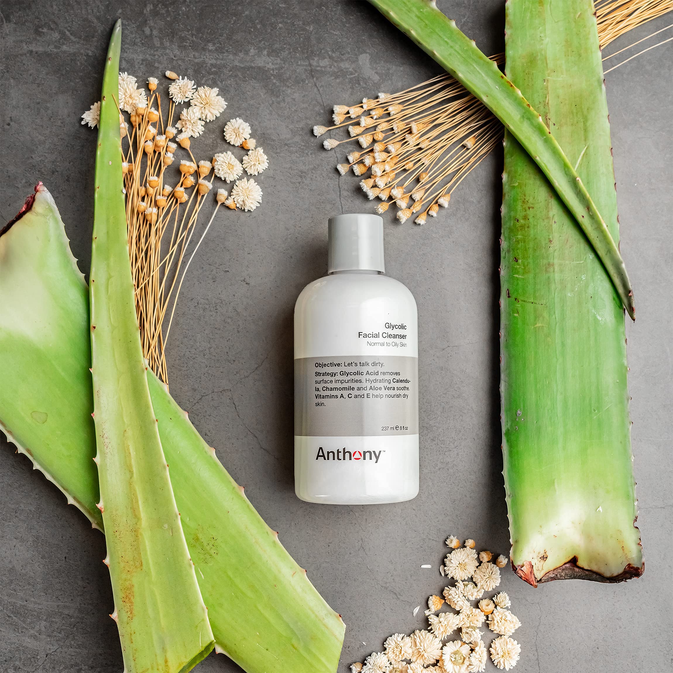 Anthony acide glycolique – nettoyant visage à texture non moussante pour hydratation.