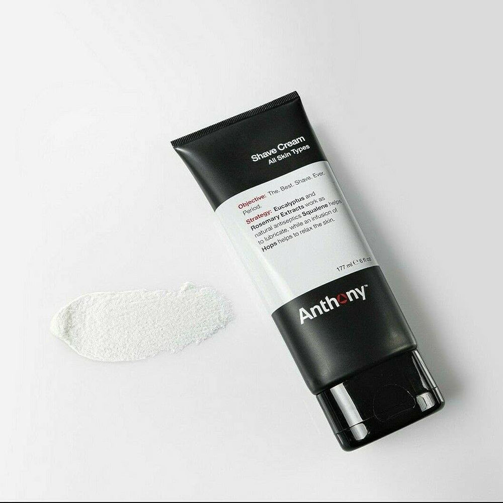 Anthony crème rasage sans parabènes — Formule dermatologiquement testée pour peaux sensibles.