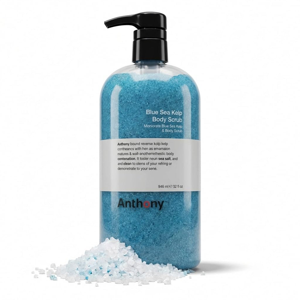 Anthony Exfoliant Corps avec bouteille bleue montrant le gommage pour une peau plus lisse