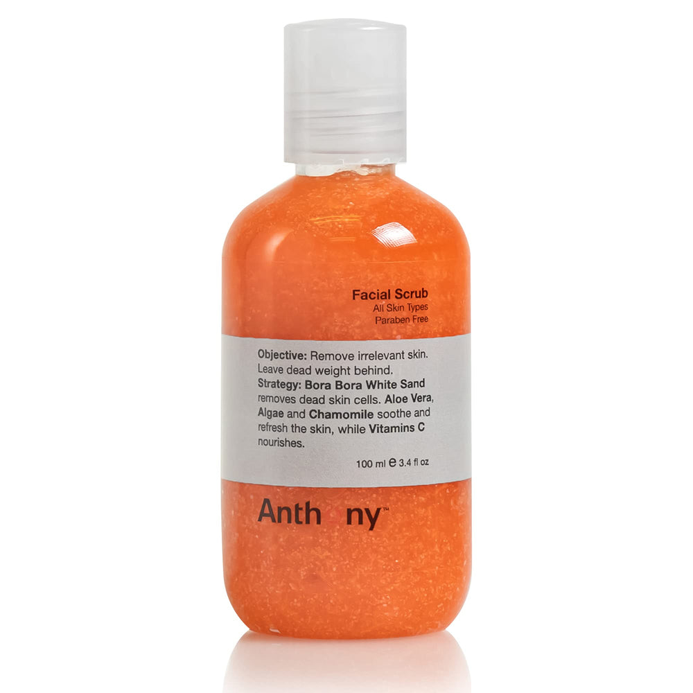 Anthony Facial Scrub bottle front view for daily grooming prep.