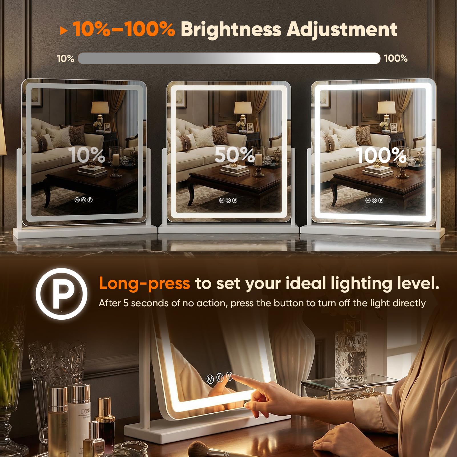 Miroir Antok Vanity avec loupe 10x détachable pour détails.