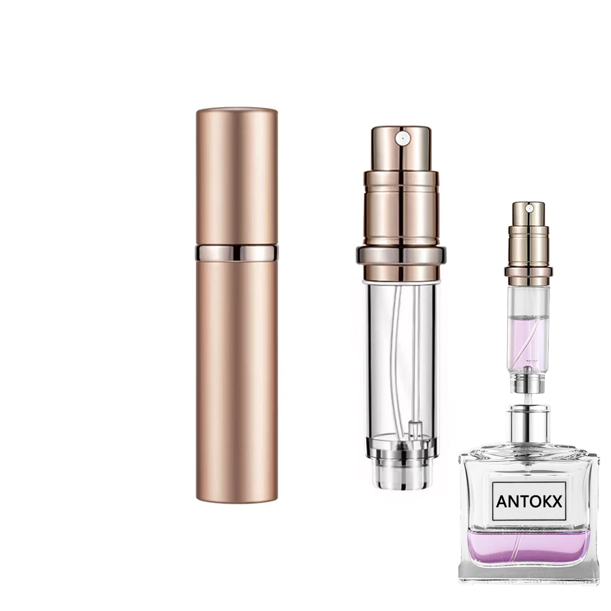 ANTOKX flacon voyage parfum rose doré avec capuchon élégant et sécurité