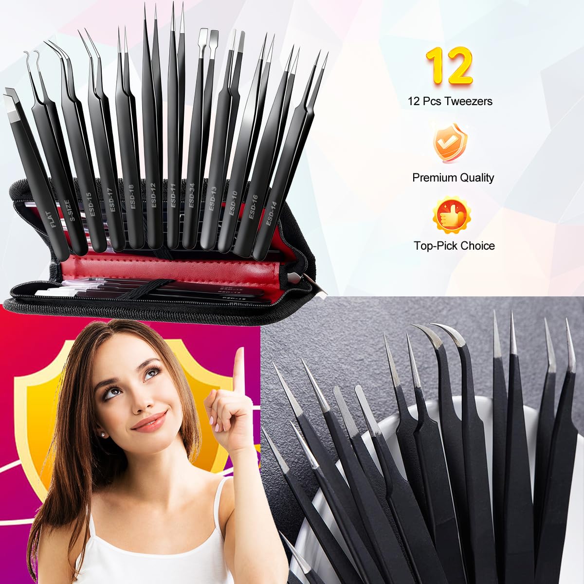 Pinces de precision Antonki pointe fine pour travaux fins et details
