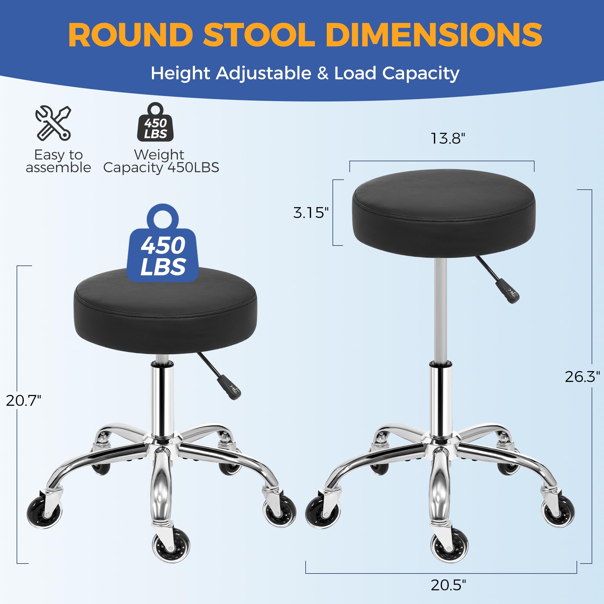 ANWBROAD tabouret roulant rotation 360° pour mouvement fluide