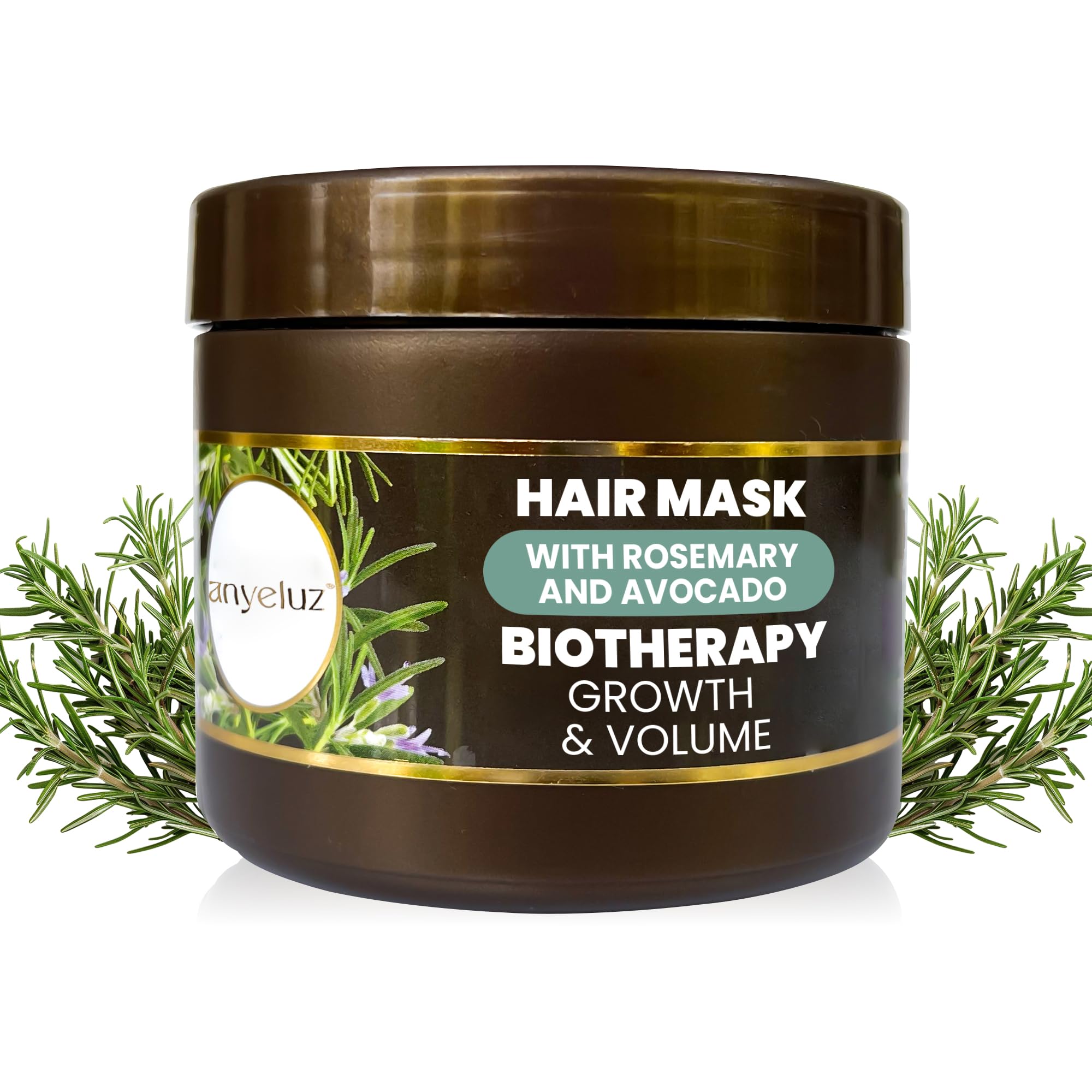 ANYELUZ Masque capillaire – Bouteille romarin et avocat pour hydrater en profondeur les cheveux.