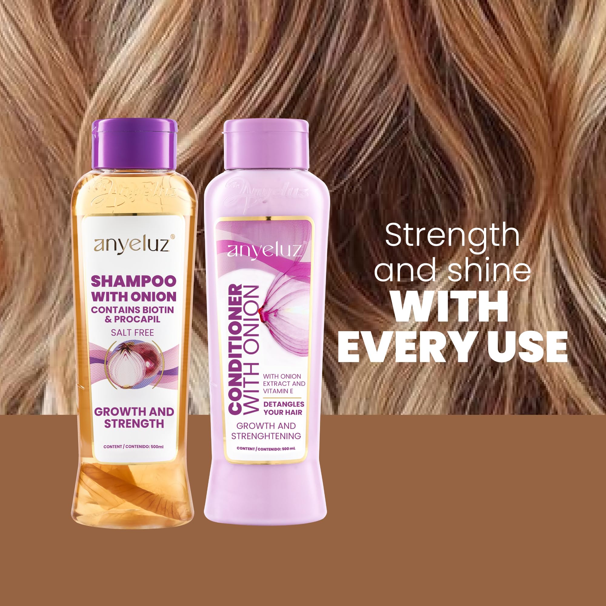 ANYELUZ Shampoing à l'oignon, infusion visible revitalisant la fibre capillaire.