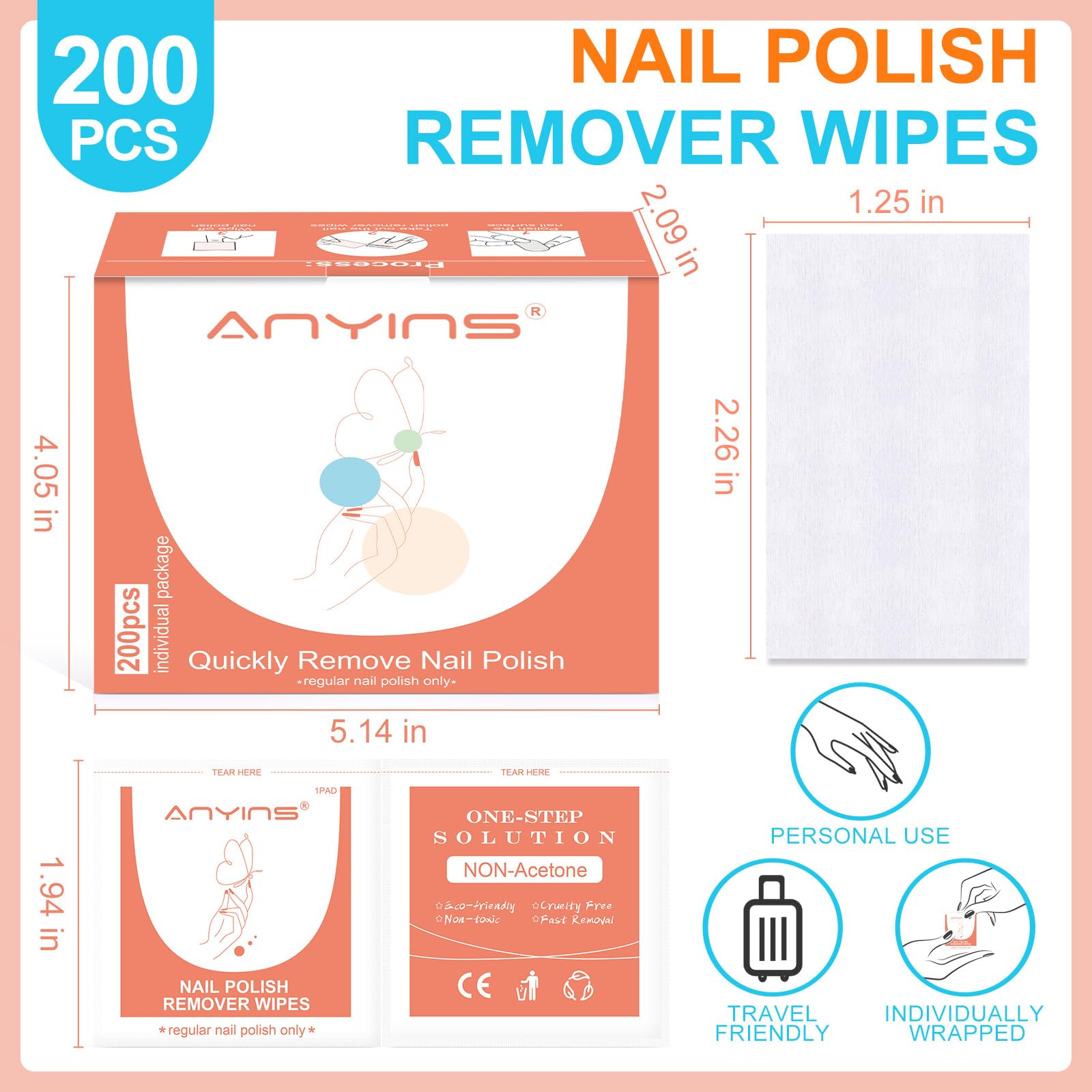 ANYINS lingettes dissolvantes vernis, dissolution rapide en 15 minutes.