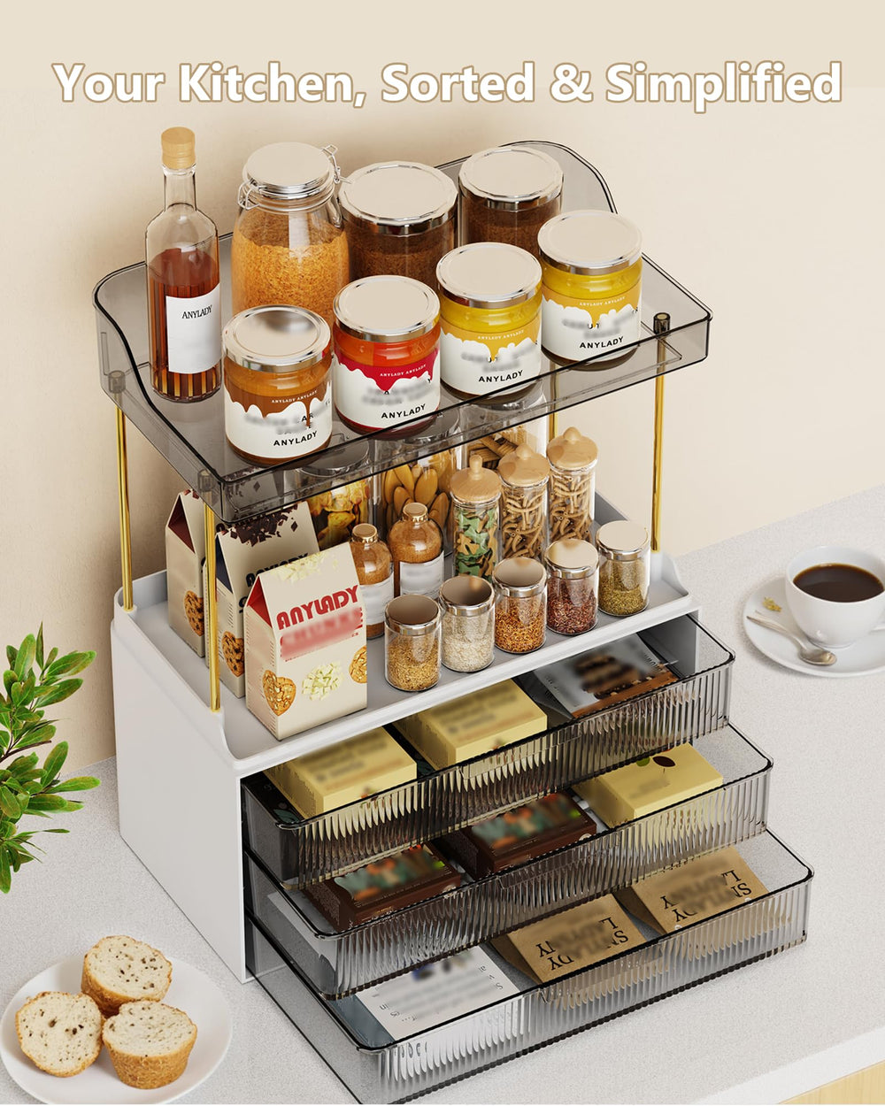 Anylady-base anti-glisse assure sécurité sur le comptoir.