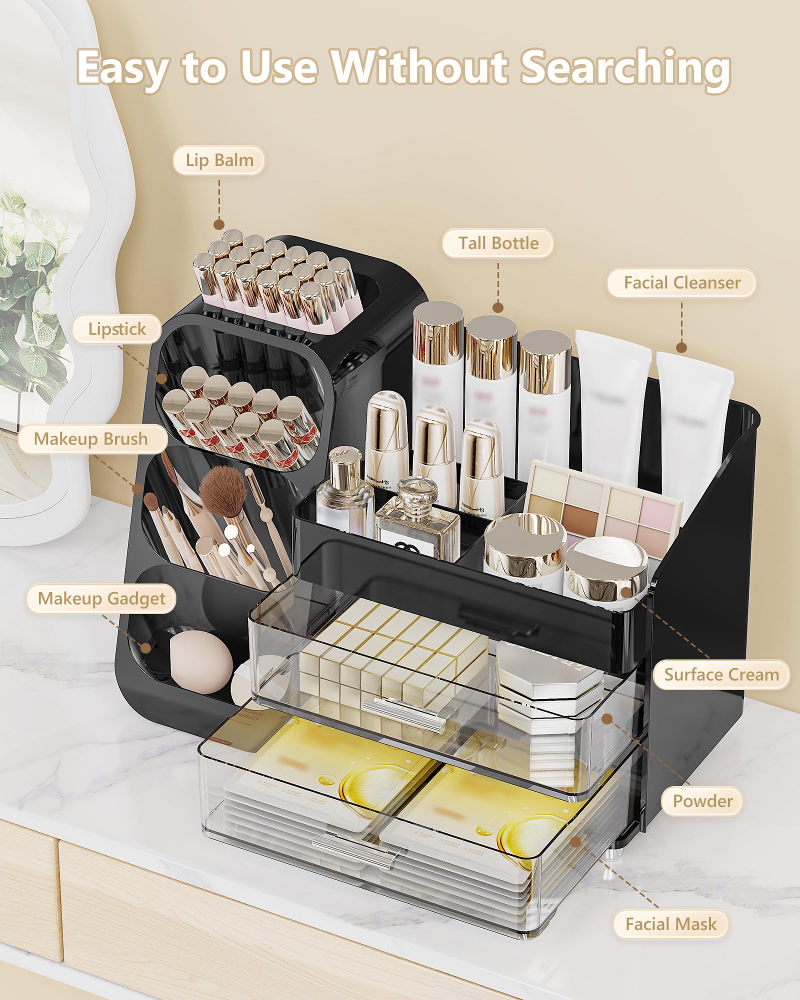 Anylady base elevee, stabilité et presentation chic sur le comptoir.