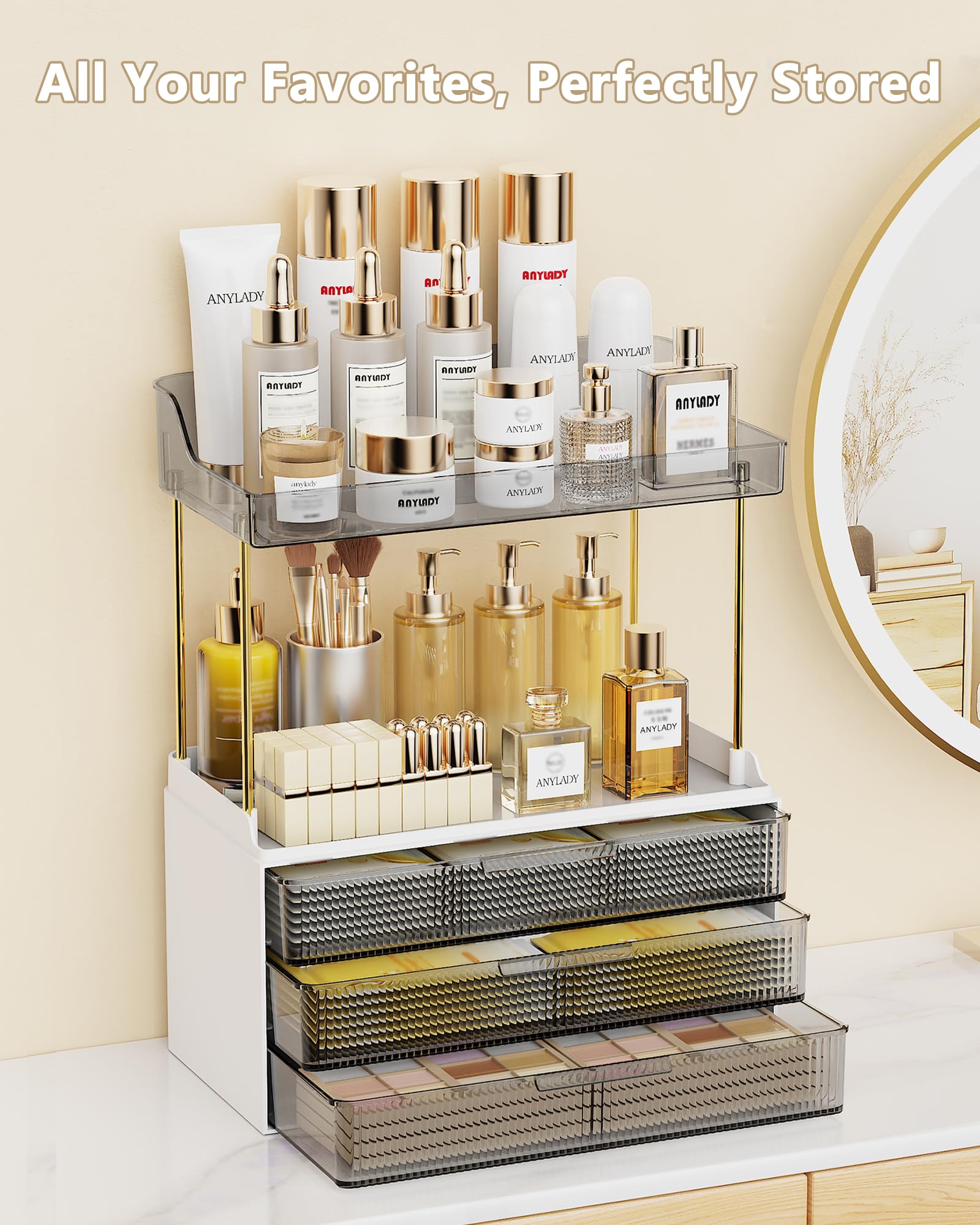 Anylady-etageres-maquillage avec tiroirs 3 niveaux pour un accès rapide.