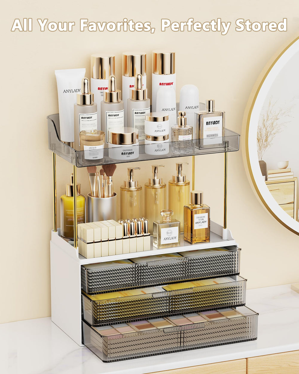 Anylady-etageres-maquillage avec tiroirs 3 niveaux pour un accès rapide.