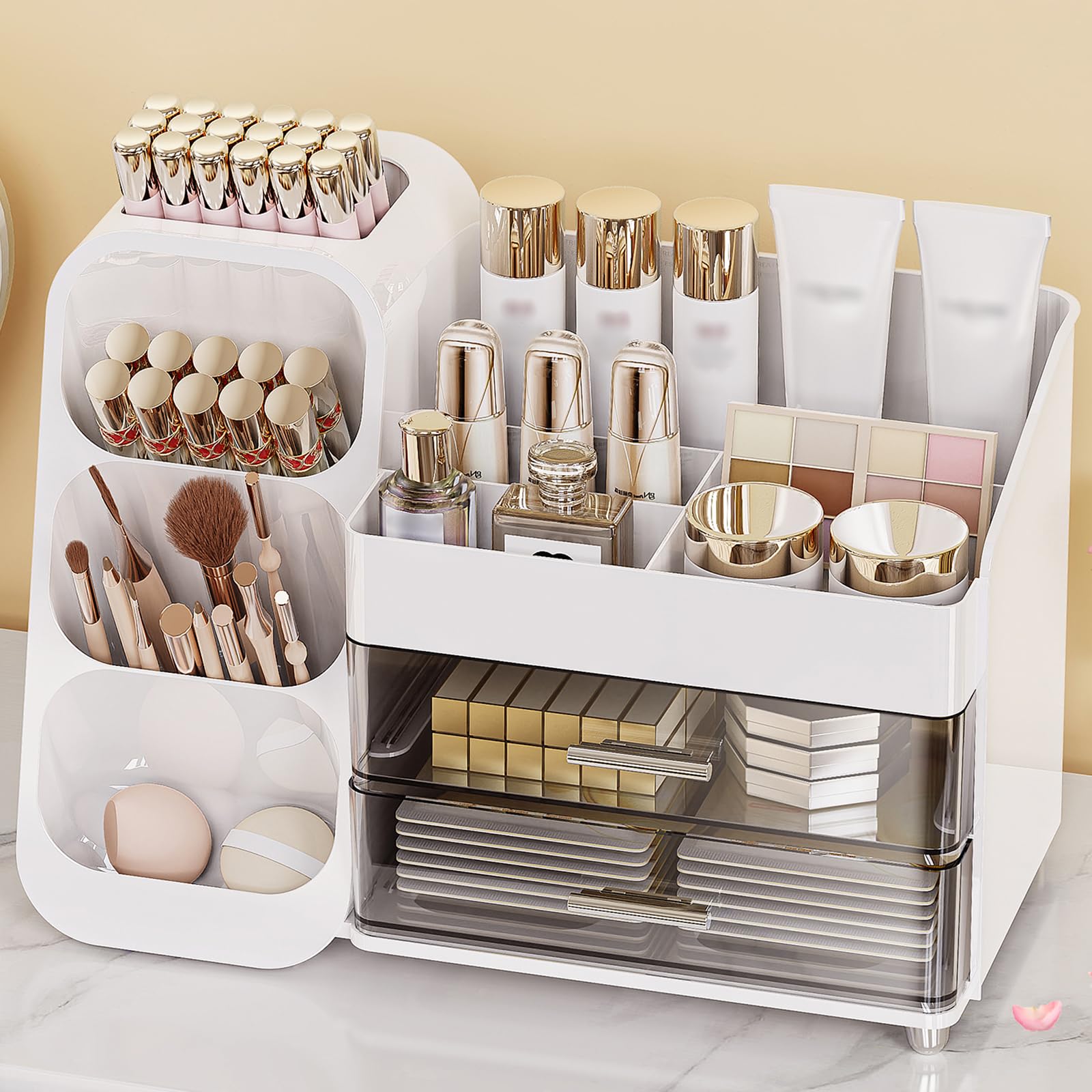 Anylady Organisateur maquillage avec tiroirs blancs, rangement clair pour coiffeuse.