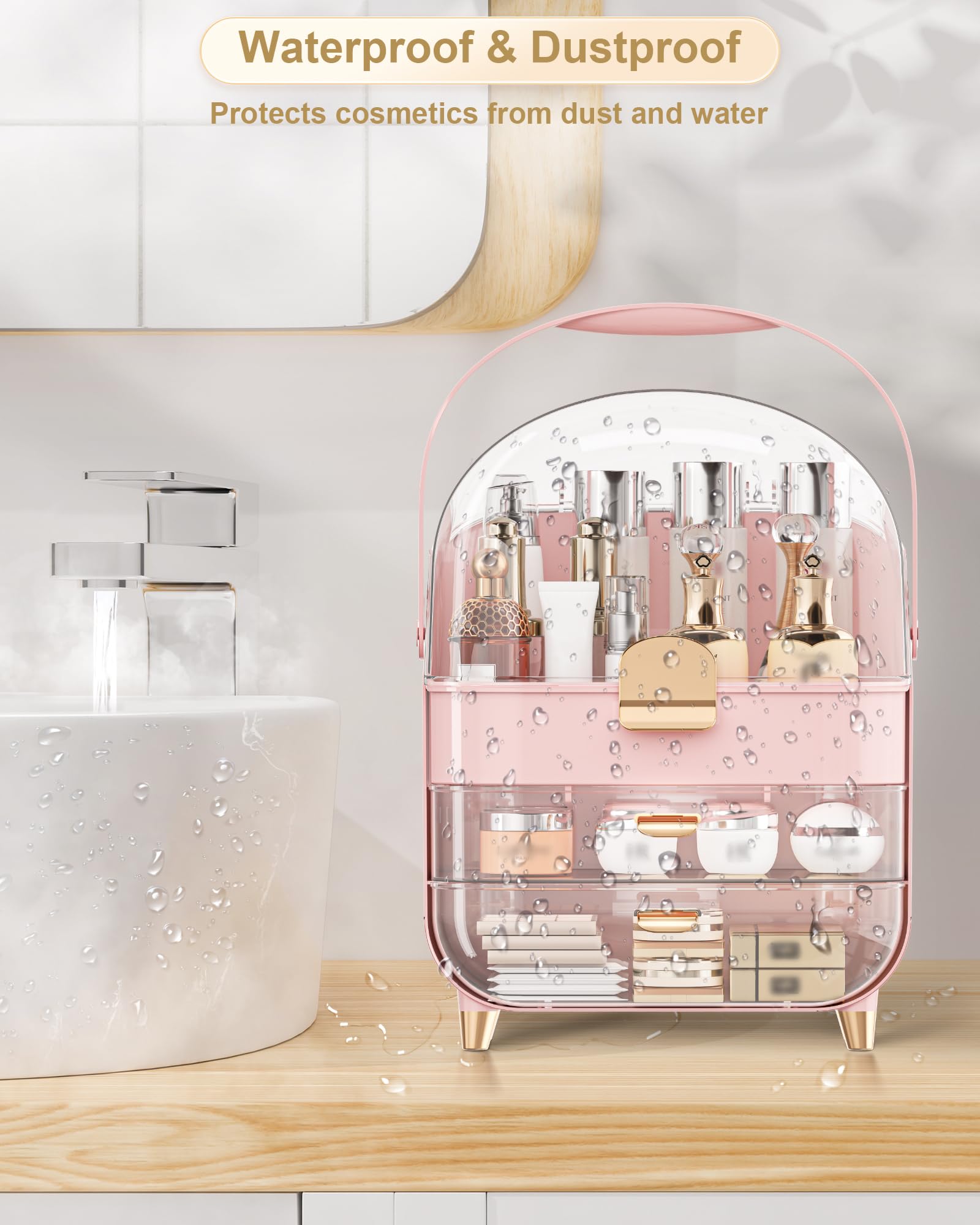 Anylady Organisateur coiffeuse rose: espace optimisé et esthétique pour la salle de bains.