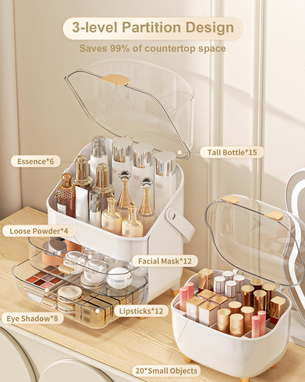 Anylady Rangement coffret beauté sur bureau ou coiffeuse, compact et élégant.