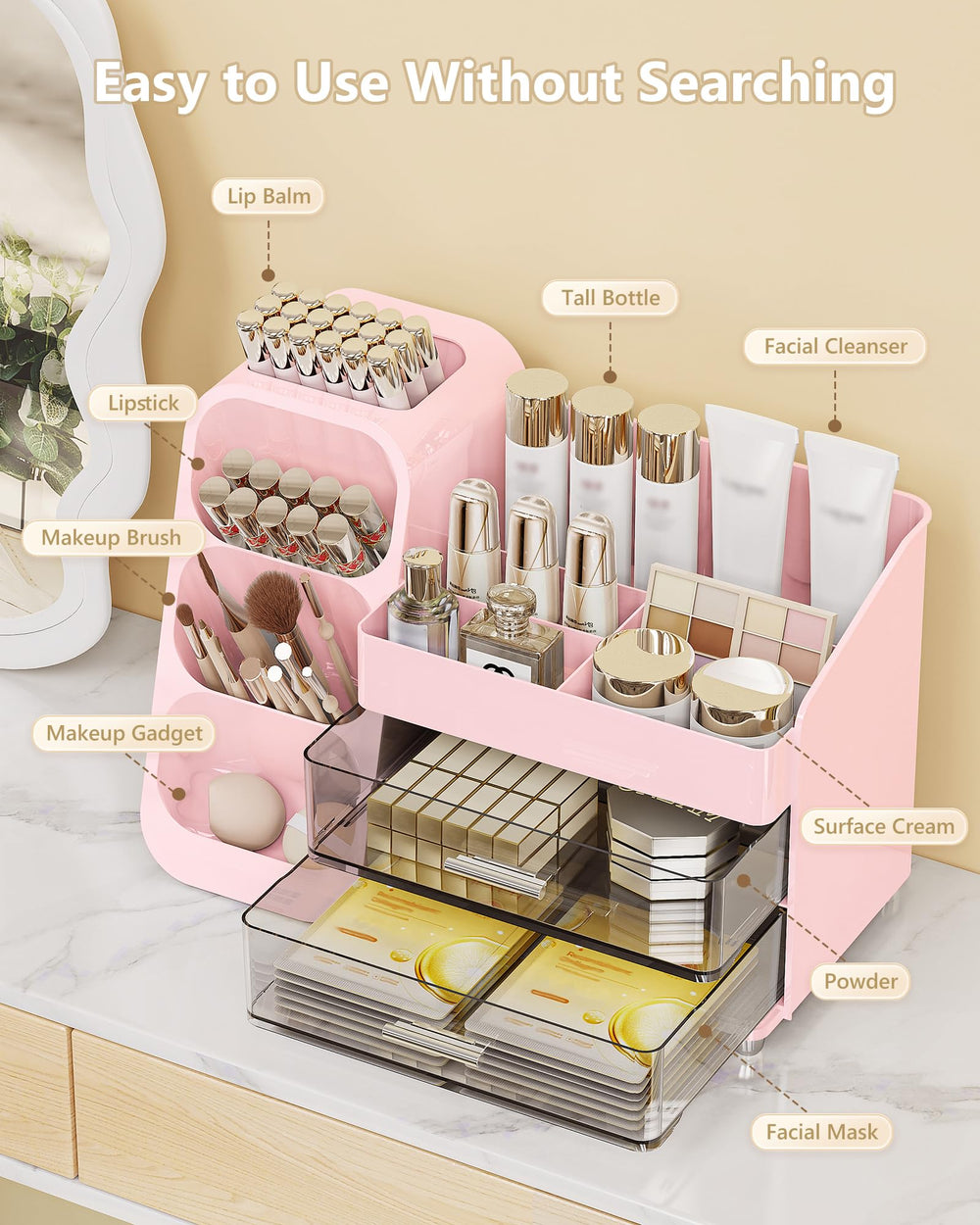 Anylady rangement spacieux, tout votre maquillage et soins quotidien restent bien organisés.