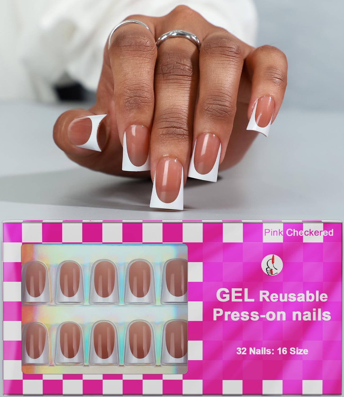 Ongles Anyos autocollants à bout français court moka brillant, pose rapide