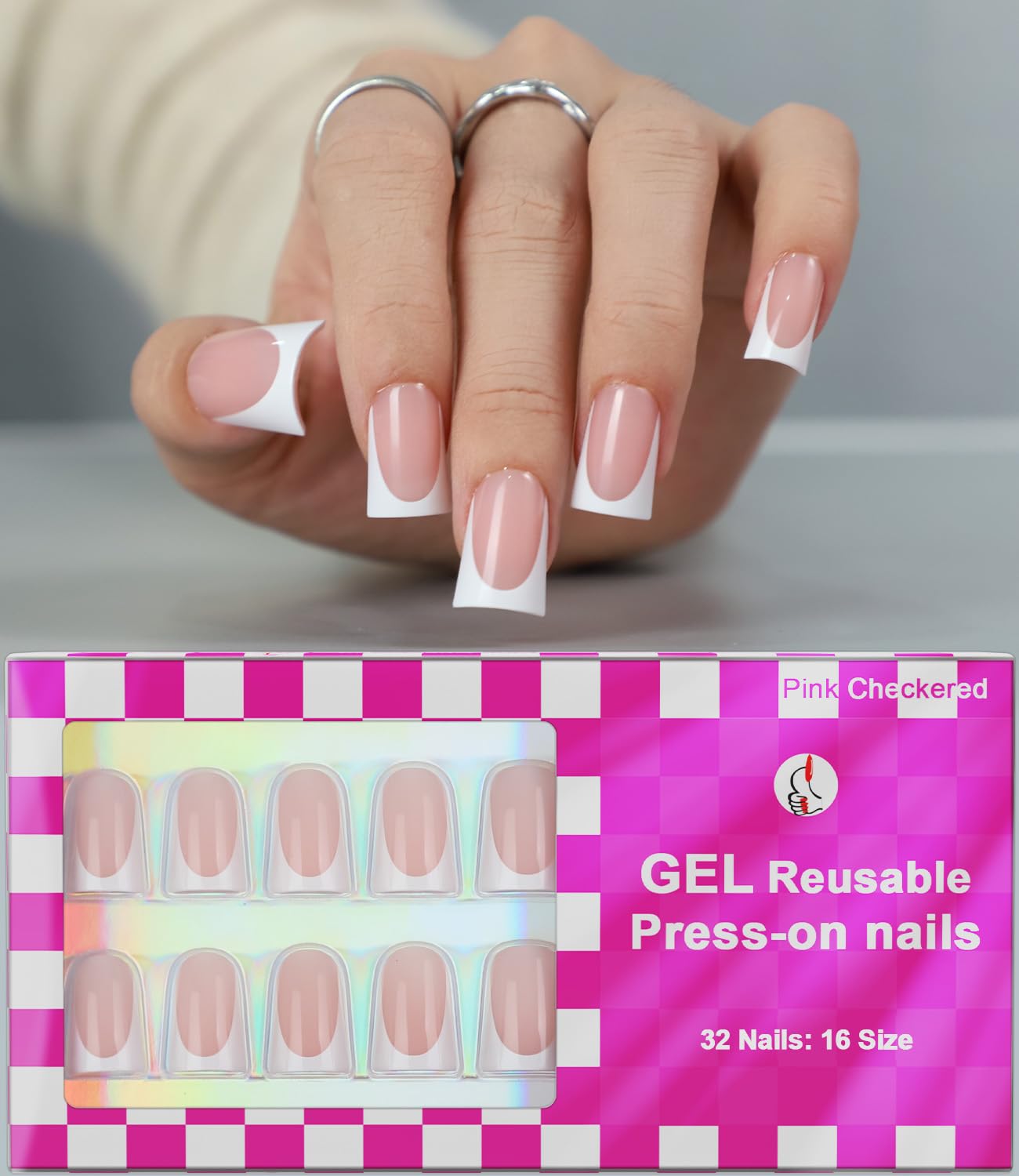Anyos ongles français classique 16 tailles pour ajustement précis sur chaque doigt.