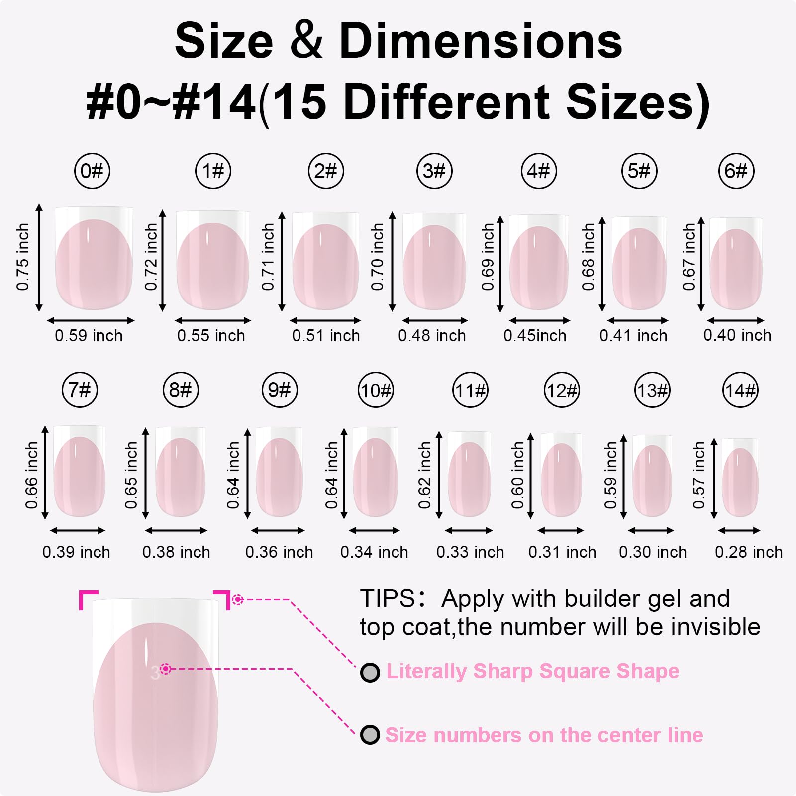 Anyos 15 tailles d'ongles, ajustement précis rose.