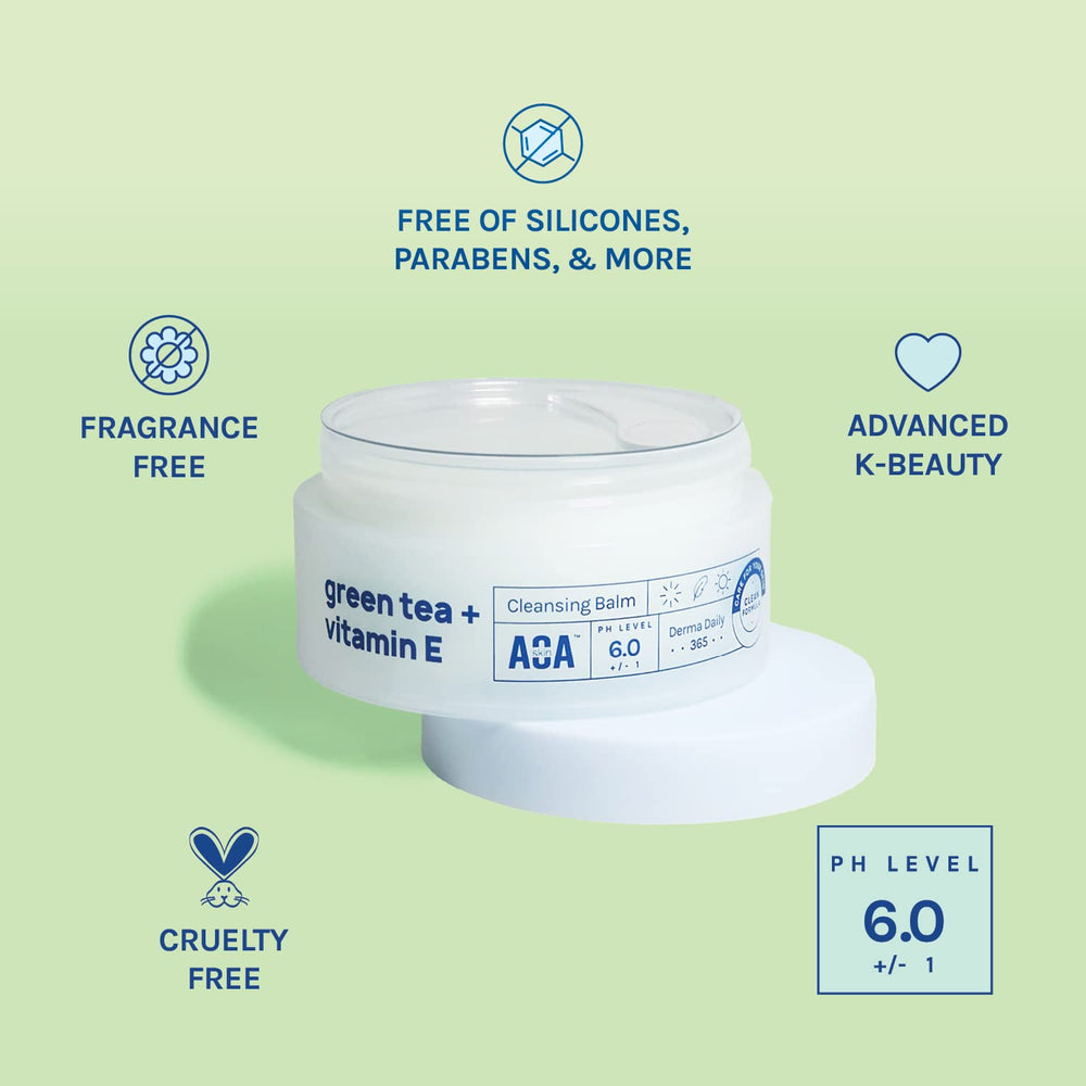 AoA Studio baume démaquillant thé vert – application rapide sur peau sèche.