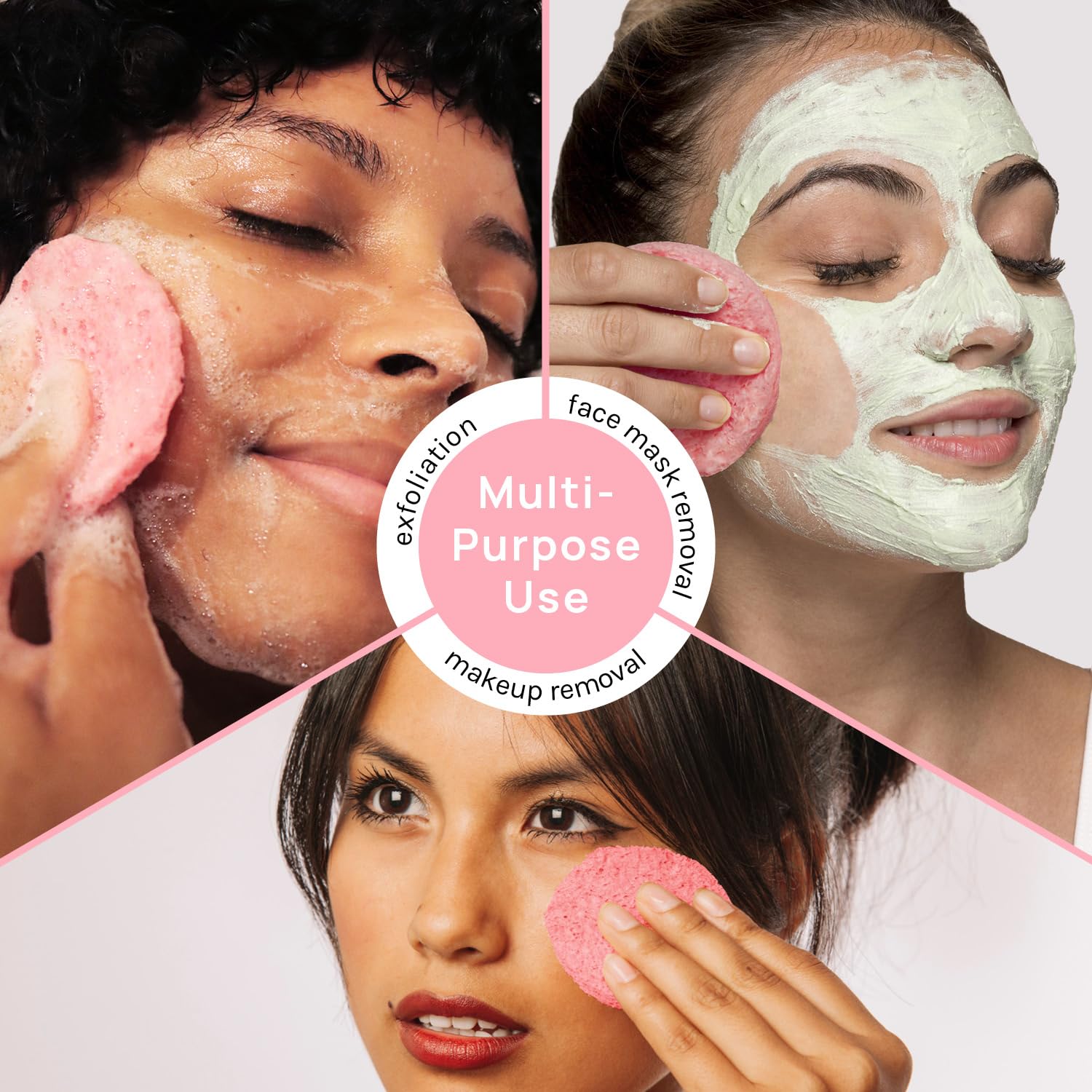 AOA STUDIO éponge visage rose réutilisable après essorage et séchage.