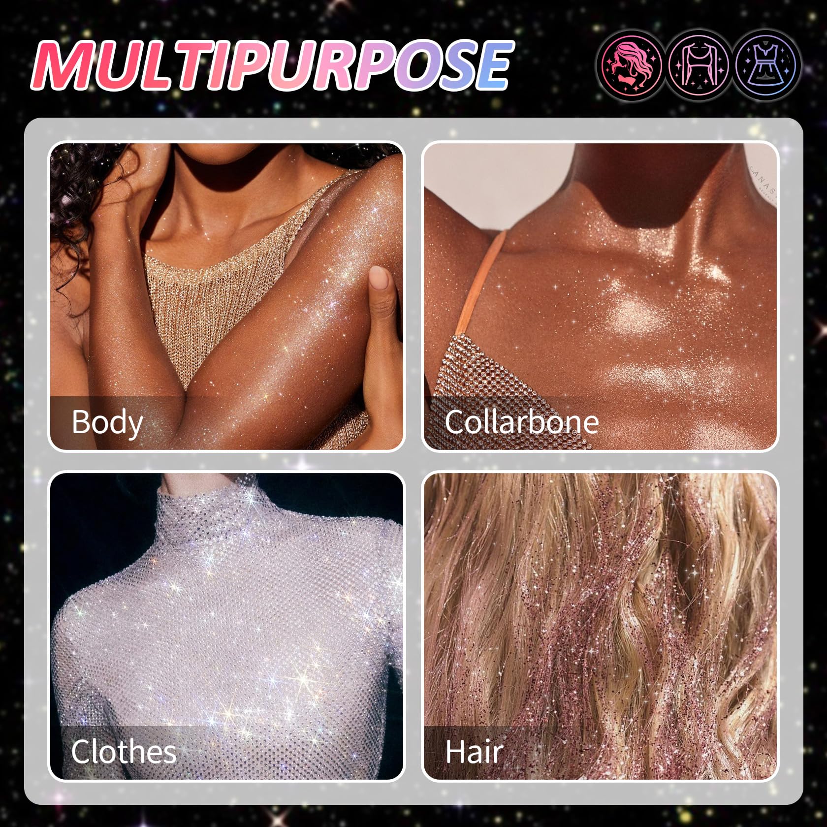 AOAZXBB brume pailleté sur vêtements, brillance sans effort.