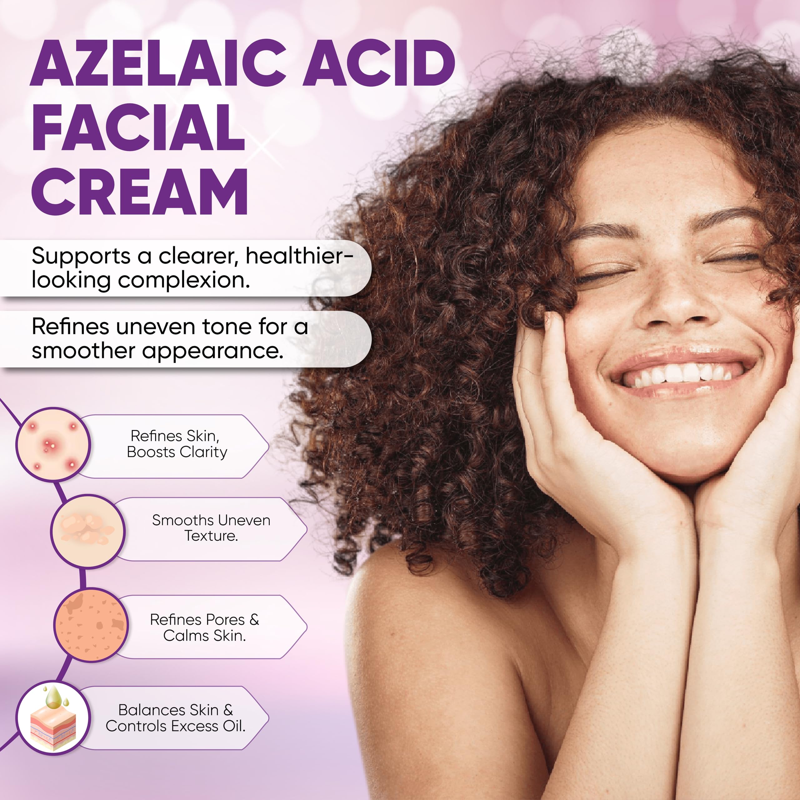 Close-up of application on cheek demonstrates soothing, non-irritating use for sensitive skin